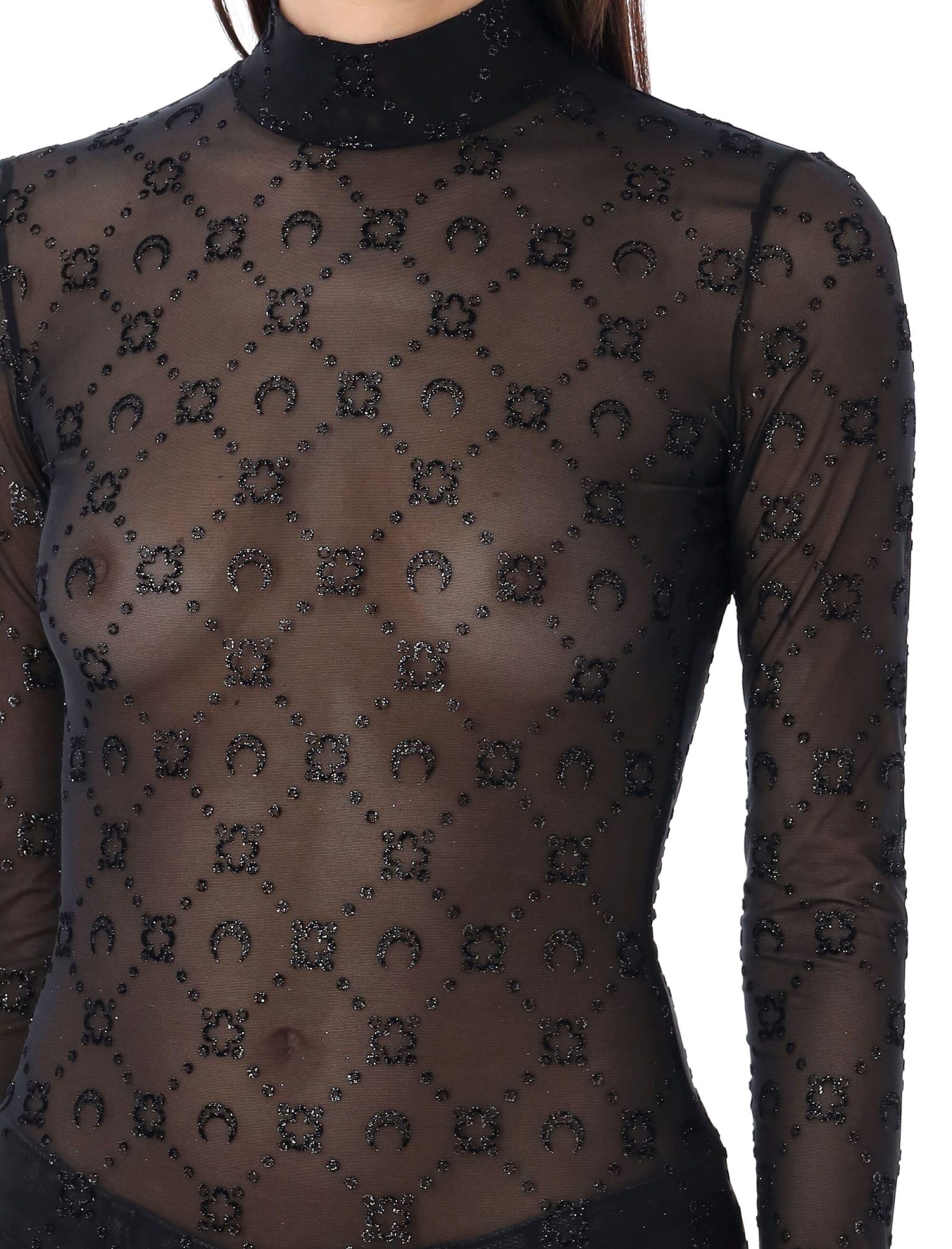 Marine Serre Mesh Flock Glitter Top in Black | Lyst UK
