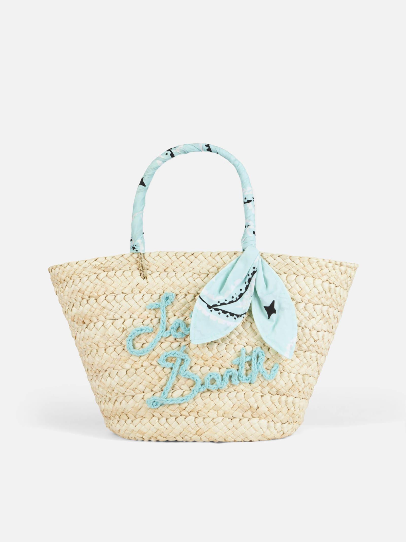 Mc2 Saint Barth Straw Bag With Front Embroidery And Fabric Handles in