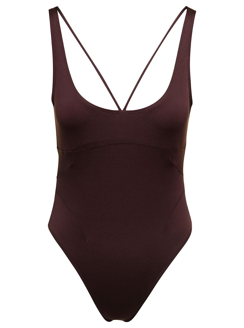Jacquemus Brown Onepiece Swimsuit With Logoplaque In Recycled Polyester Lyst