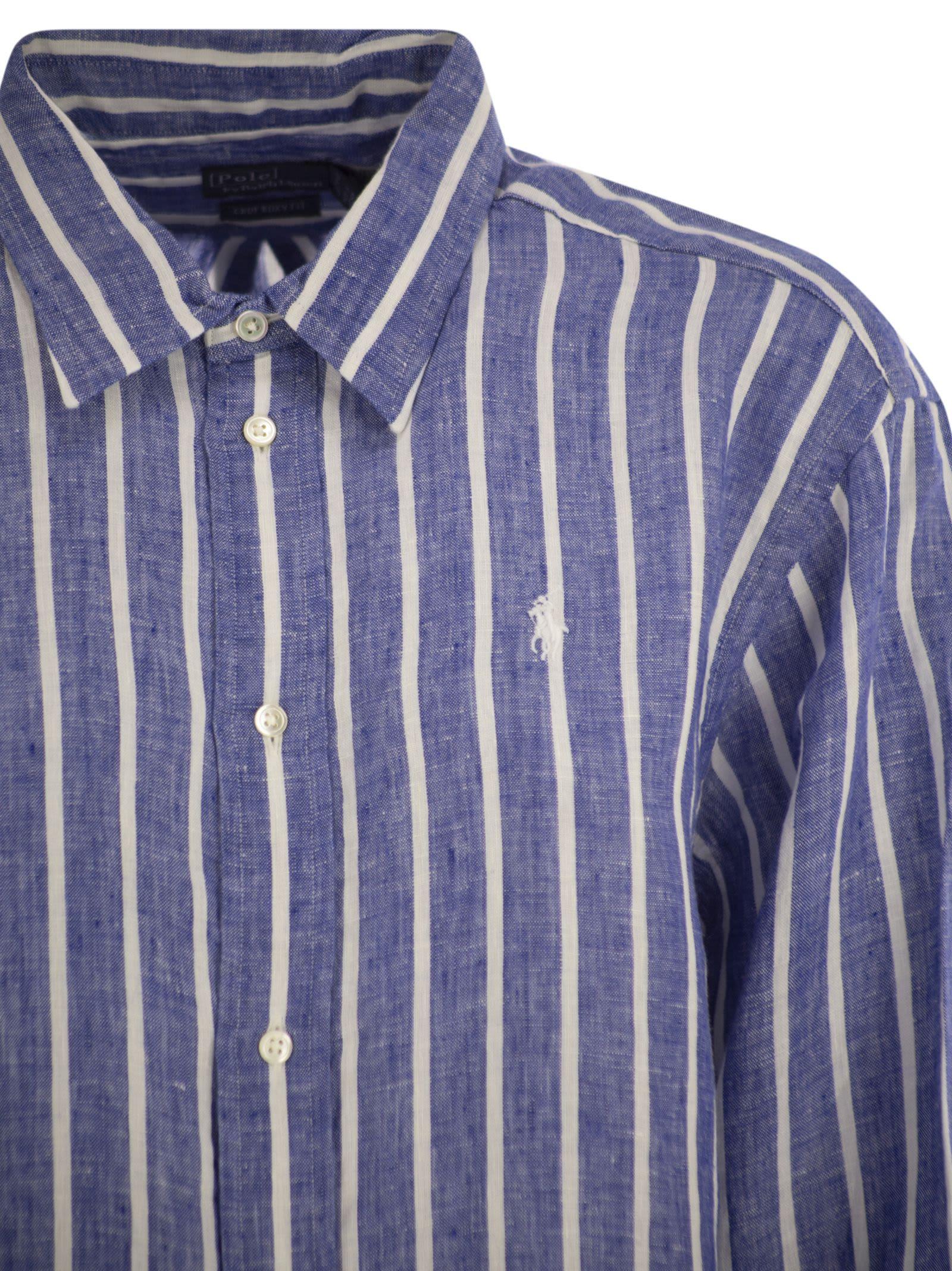 Tシャツ・カットソー Ralph Lauren Wide and short Vichy linen shirt Polo Ralph Lauren Wide And Short Vichy Linen Shirt in Blue