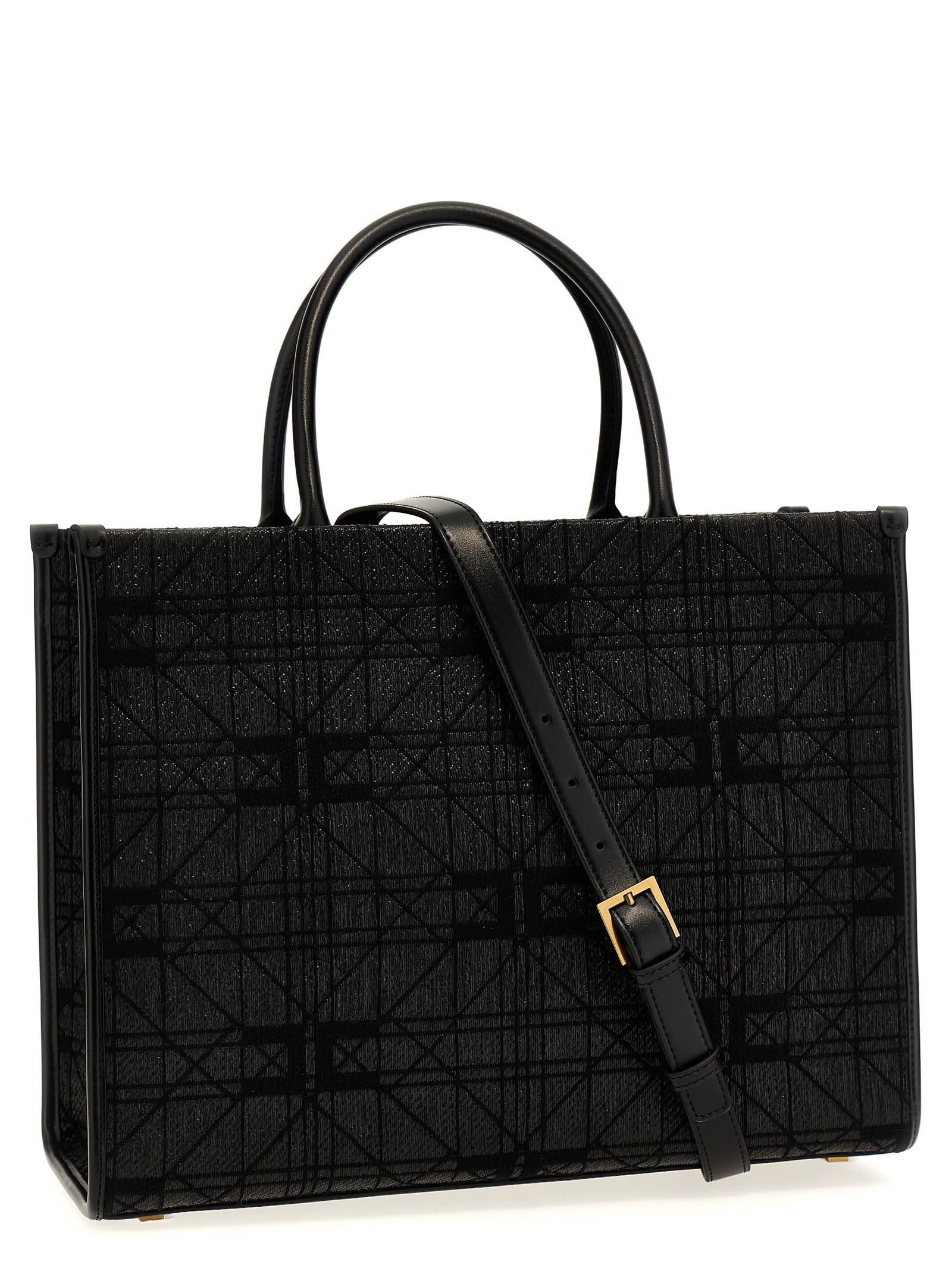 Elisabetta Franchi Logo Jacquard Shopping Bag Hand Bags in Black