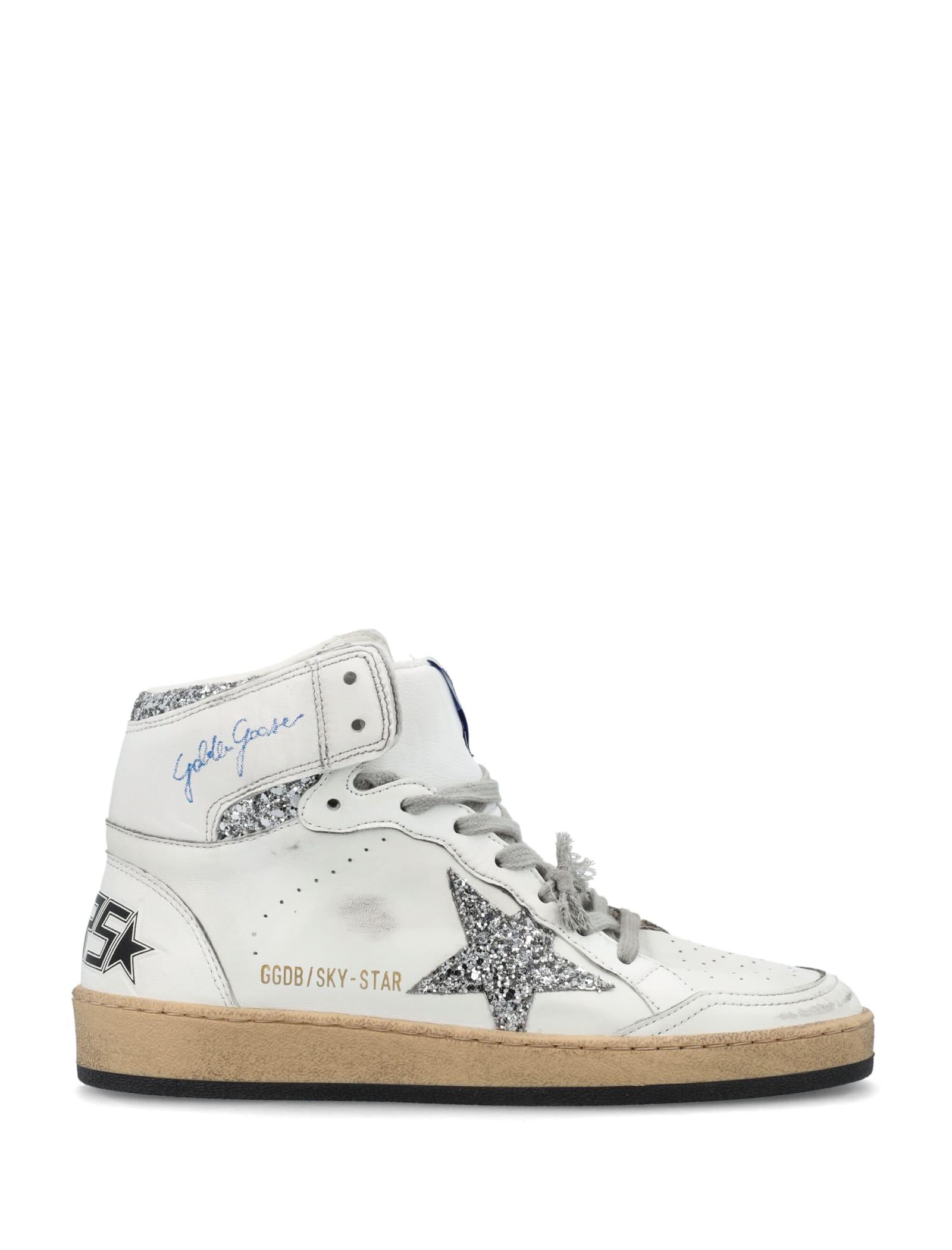 Golden Goose Sky-star Sneakers With Glitter Inserts in White | Lyst