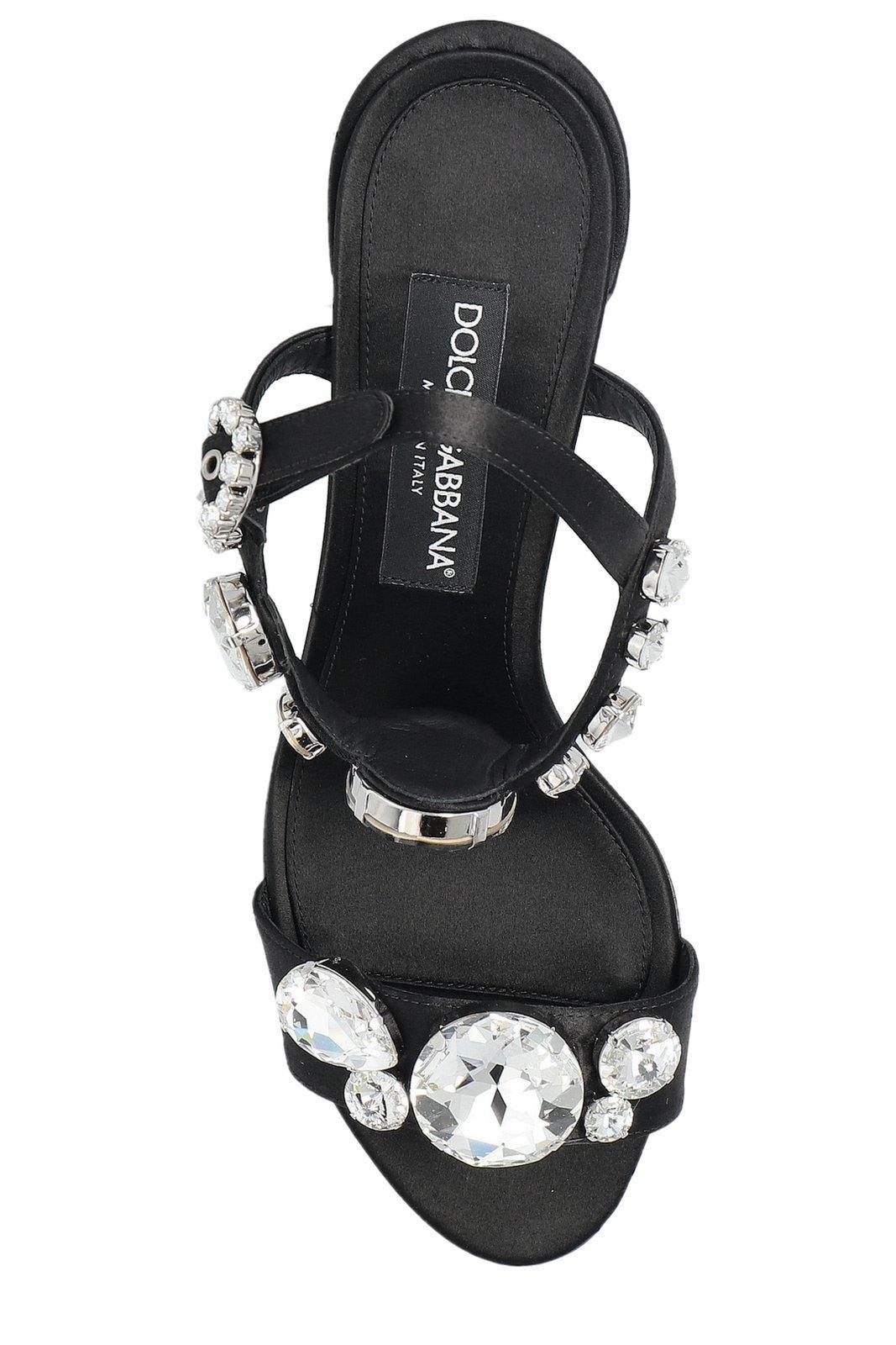 Dolce Gabbana Gemstone Embellishment Heeled Sandals in Black