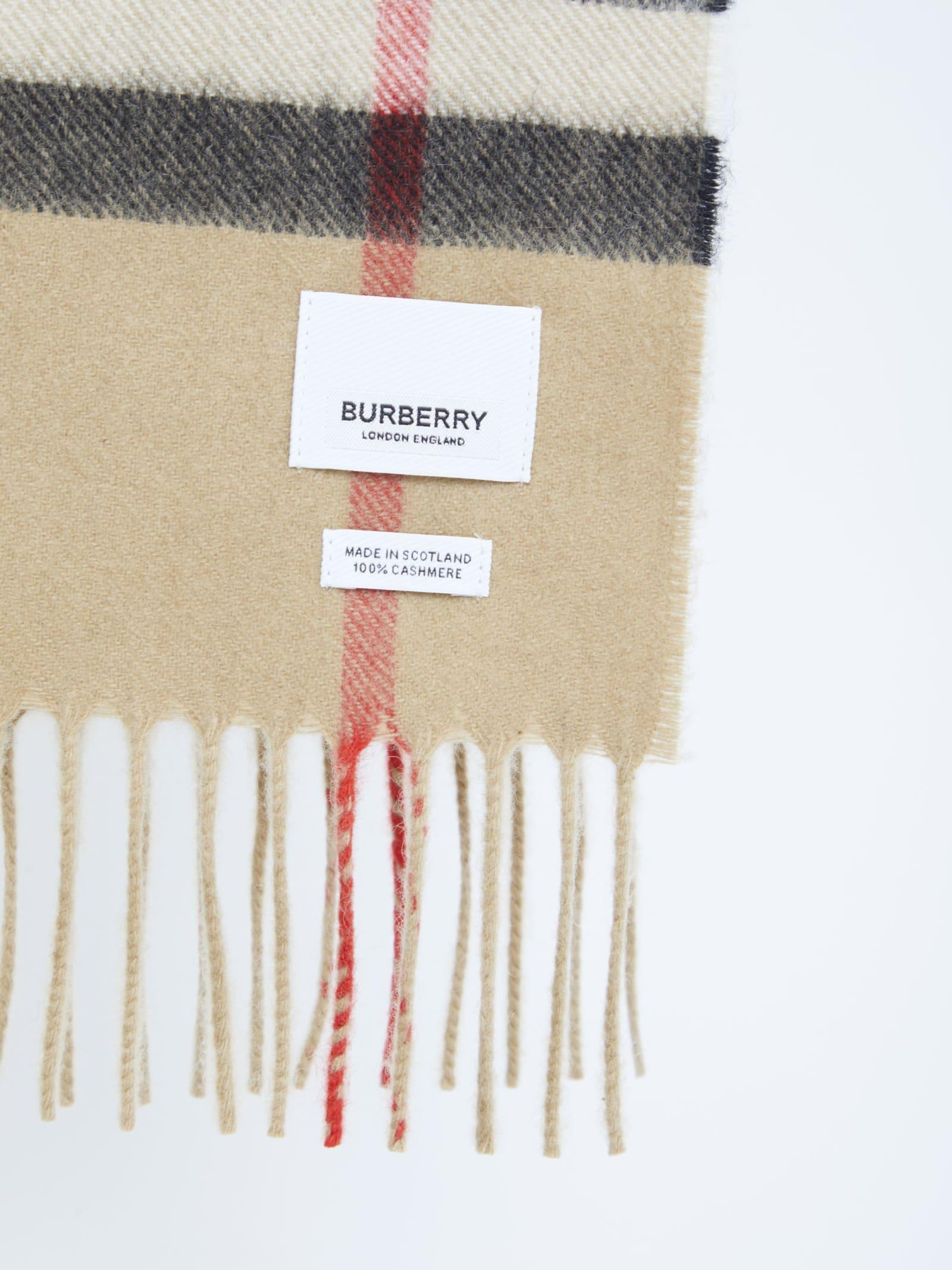 Burberry Check Cashmere Scarf in White | Lyst