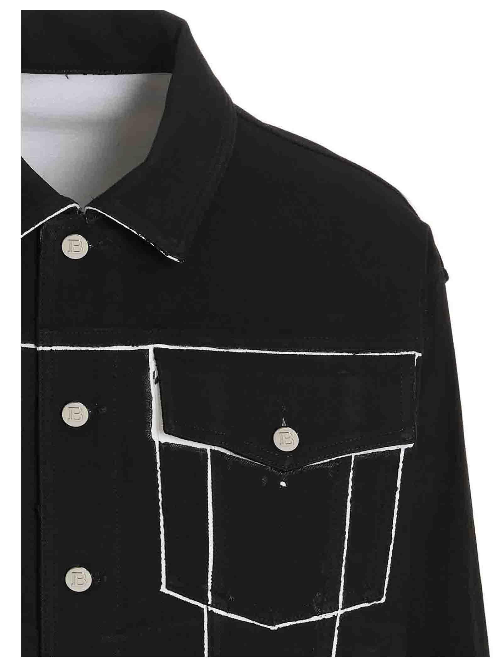 BALMAIN Embossed Denim Jacket in Black
