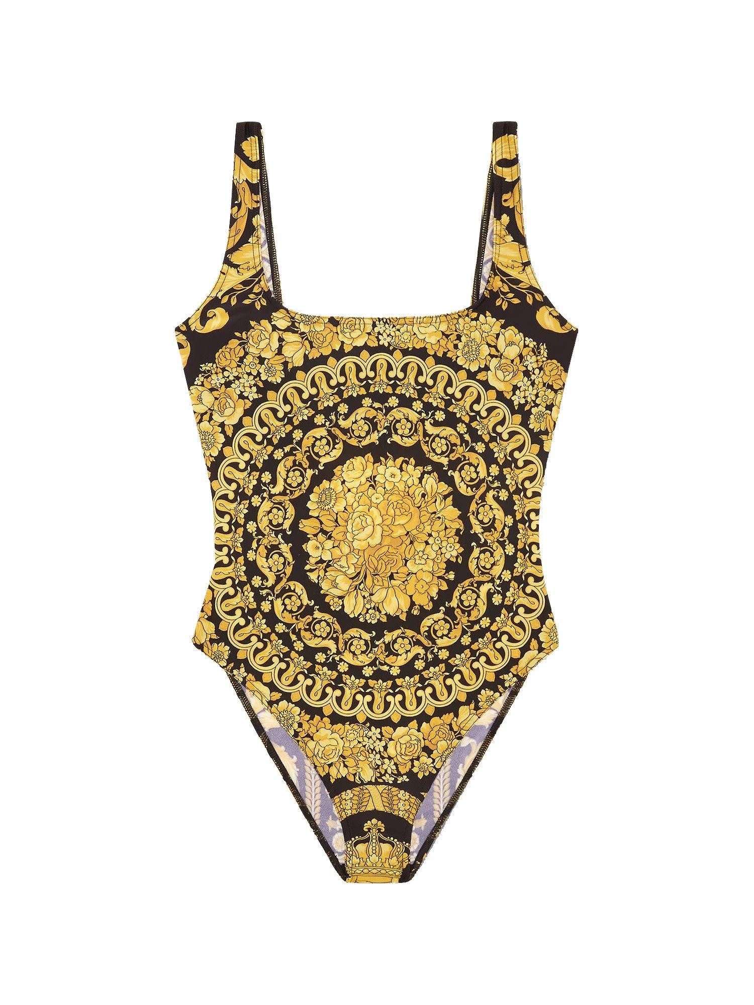 Versace One Piece Swimsuit With Baroque Print in Yellow | Lyst