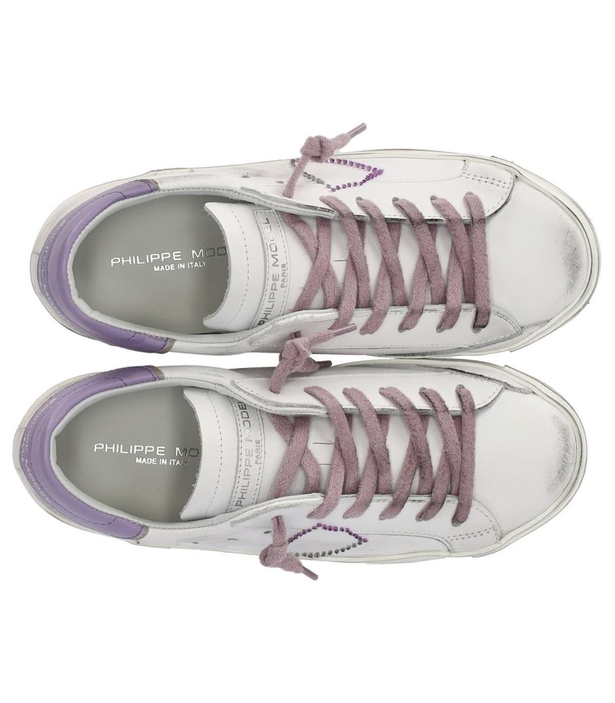 Philippe Model Prsx Low Veau Broderie White Lilac Sneaker in Gray | Lyst