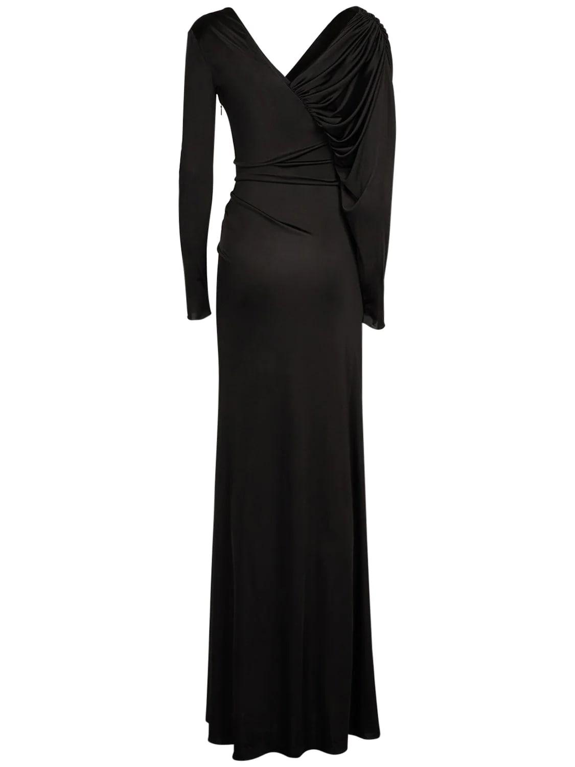Saint Laurent Draped Wool-jersey Mini Dress in Black