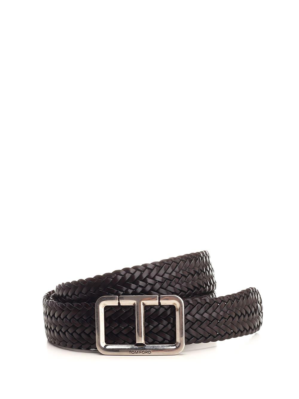 TOM FORD interwoven leather belt - Brown
