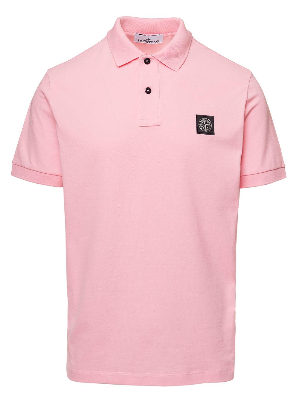 Stone Island Polo With Patch Logo In Stretch Cotton Man in Pink for Men |  Lyst