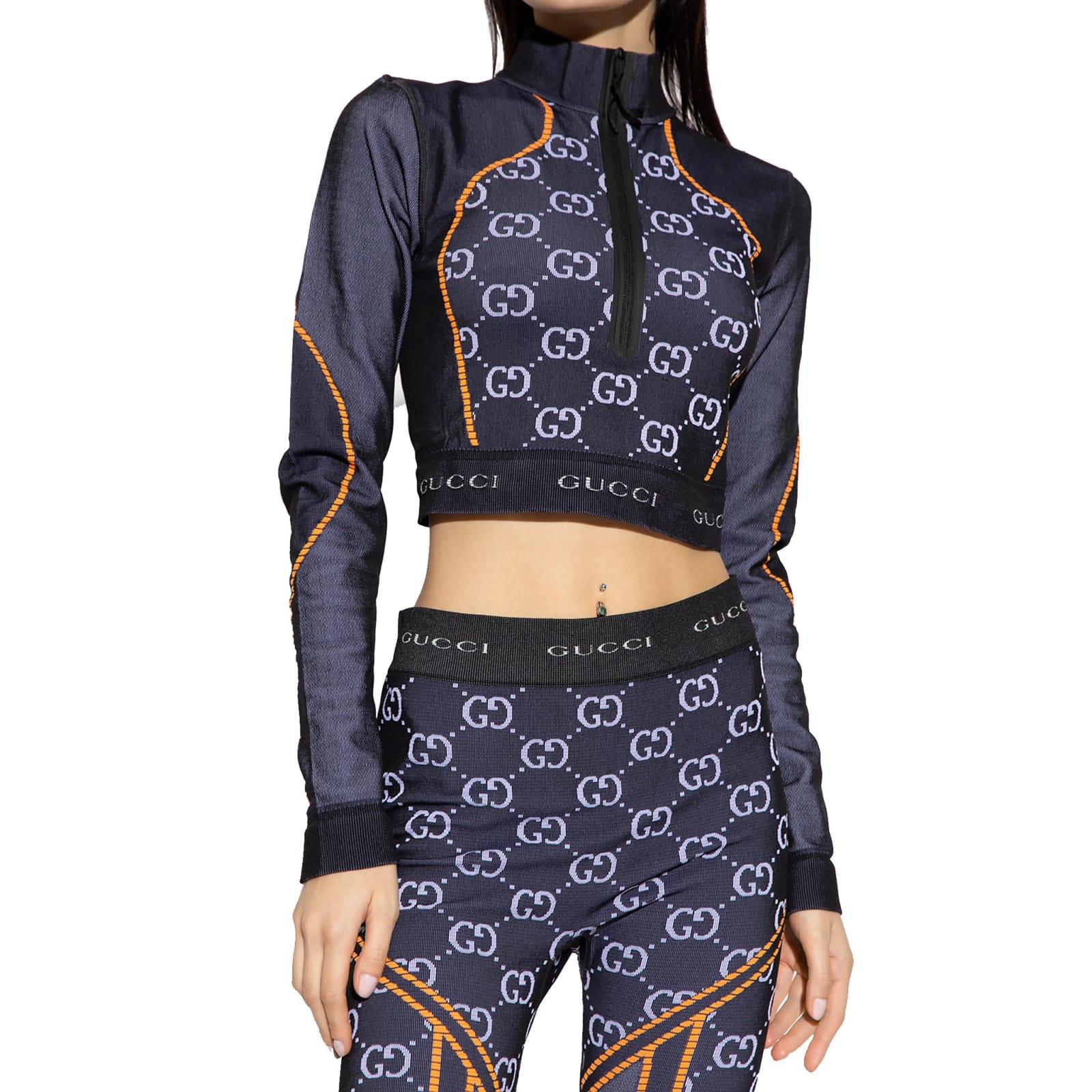 Gucci Cropped Logo Top in Blue | Lyst