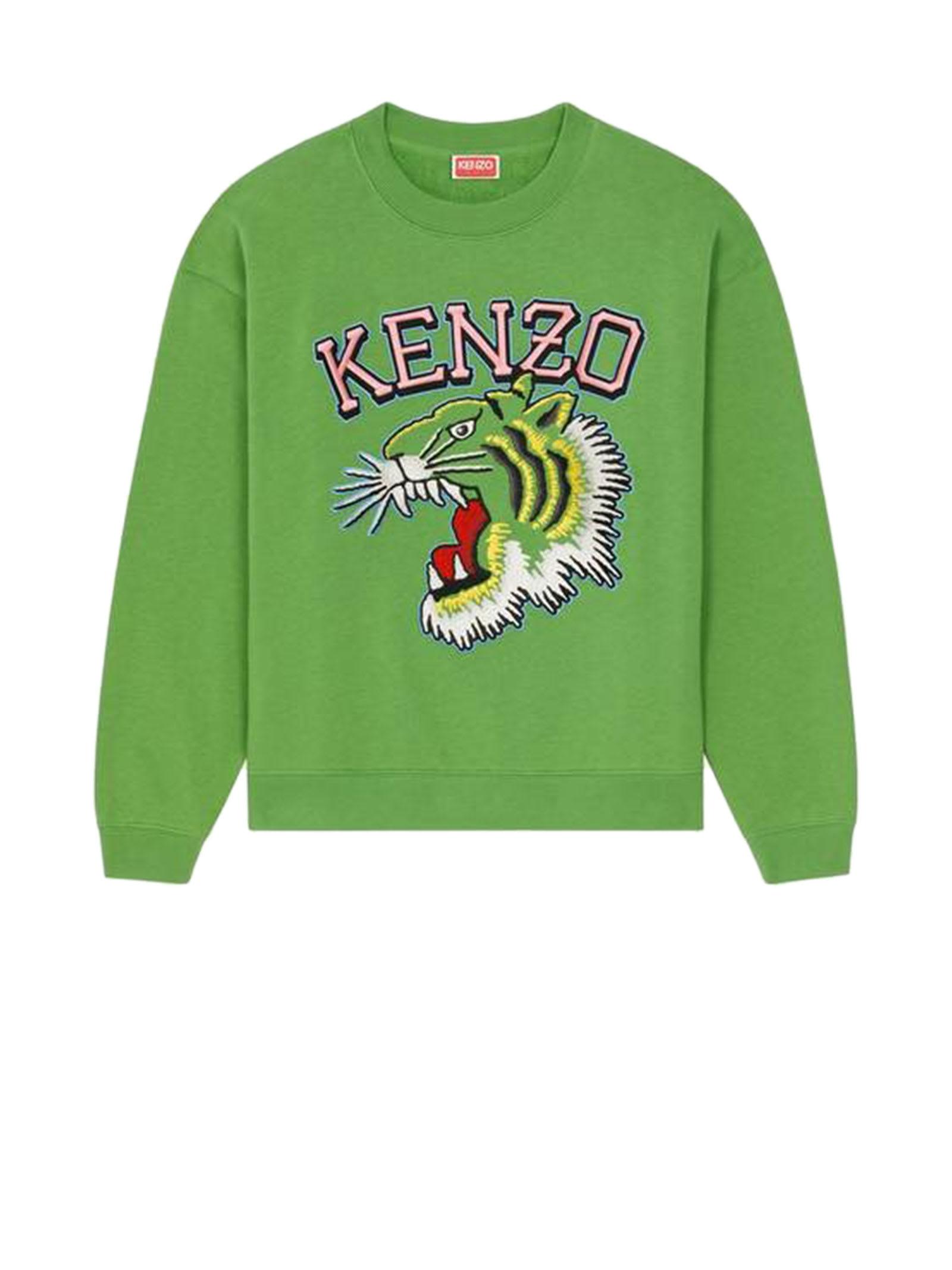 KENZO Tiger Logo Crew Neck Sweatshirt in Green | Lyst