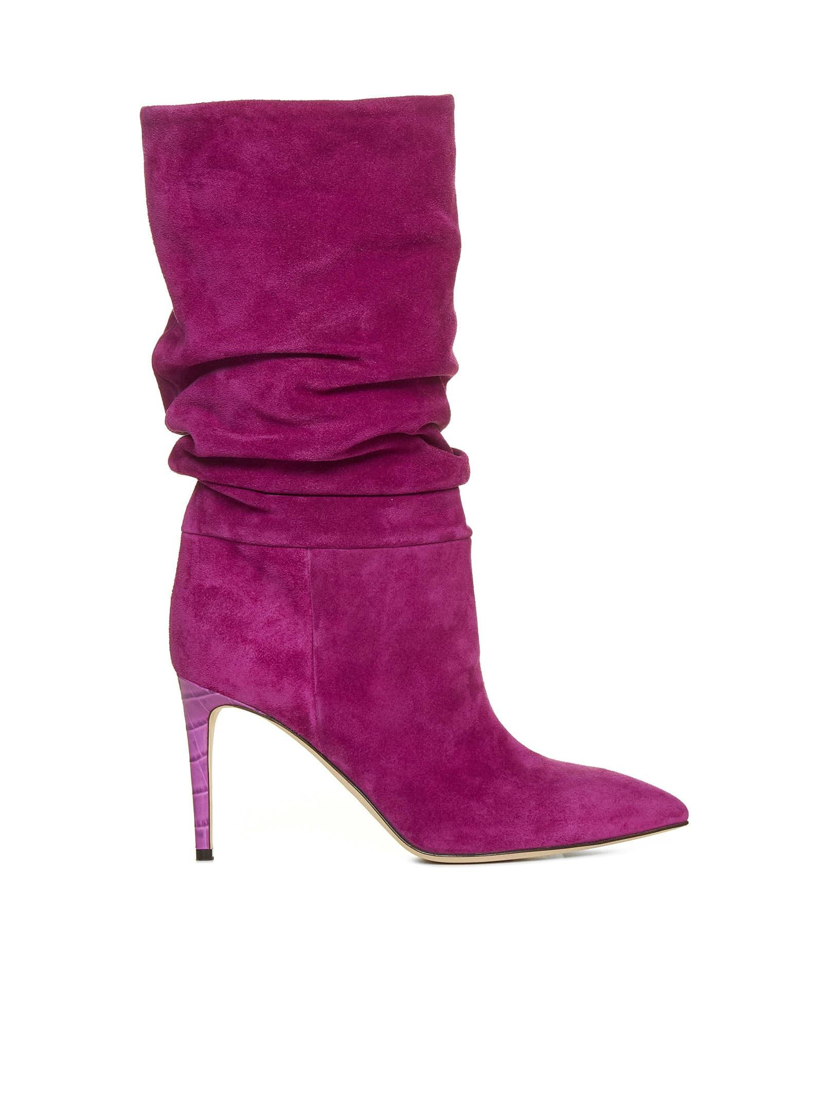 Paris Texas Slouchy Suede Ankle Boots in Purple
