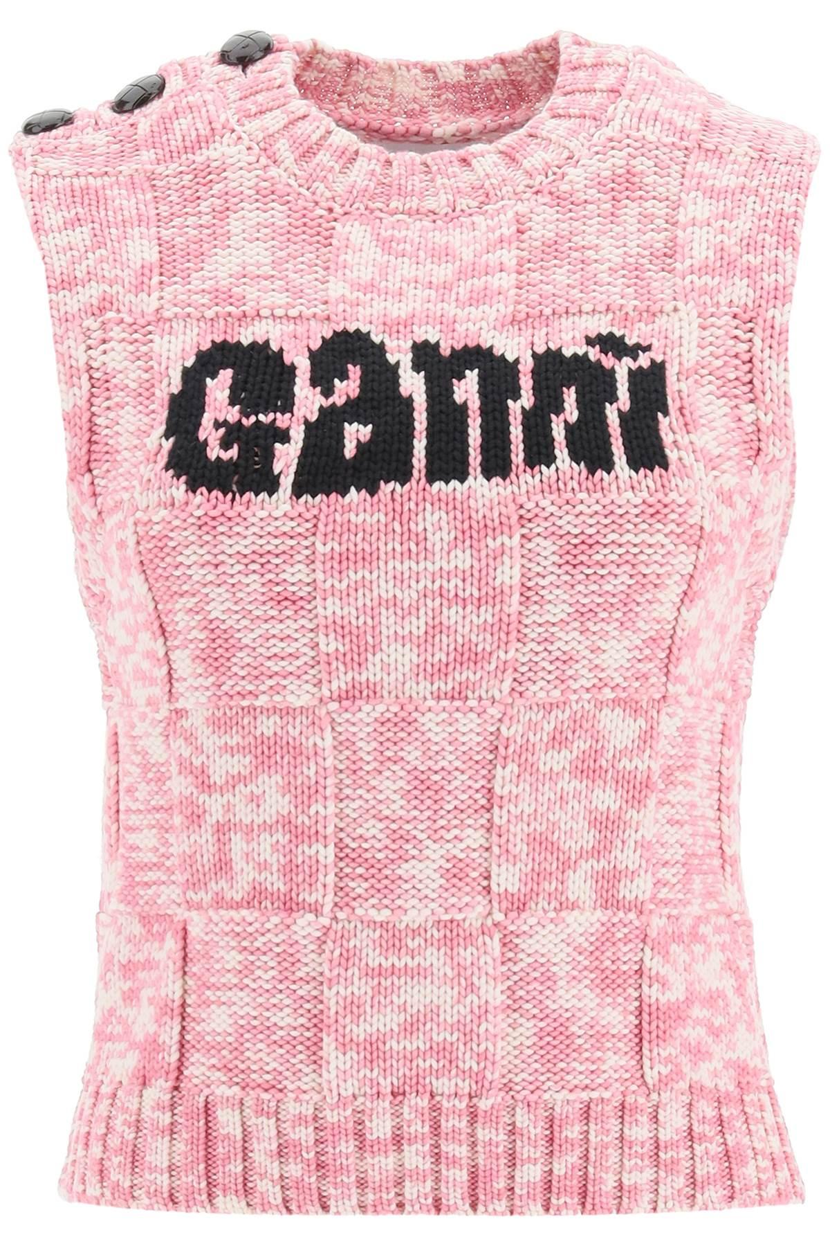 Ganni Knit Vest With Logo in Pink