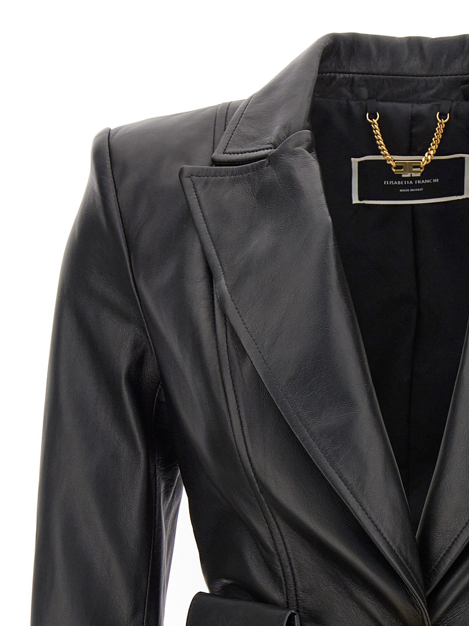 Elisabetta Franchi Belted Leather Blazer Jacket Jackets in Black