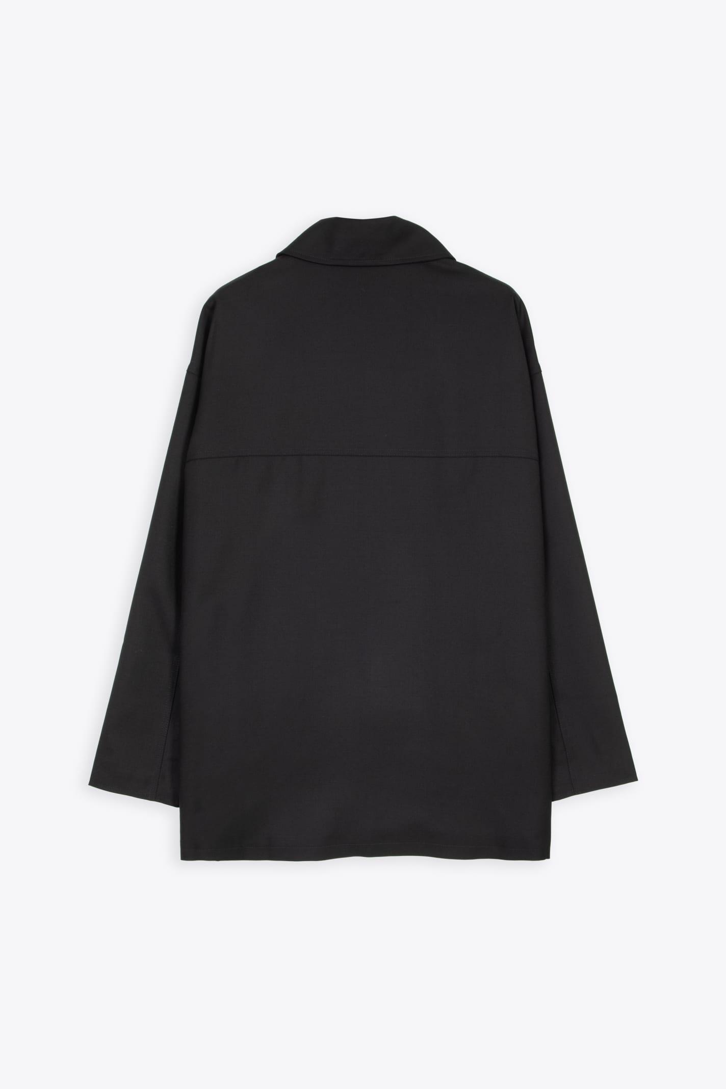 Lownn 100% Wool Black Tailored Wool Overshirt - Straight Jacket