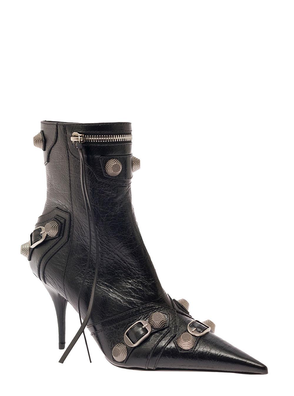 audition Mindst syndrom Balenciaga 'cagole' Pointed Bootie With Studs And Buckles In Leather Woman  in Black | Lyst