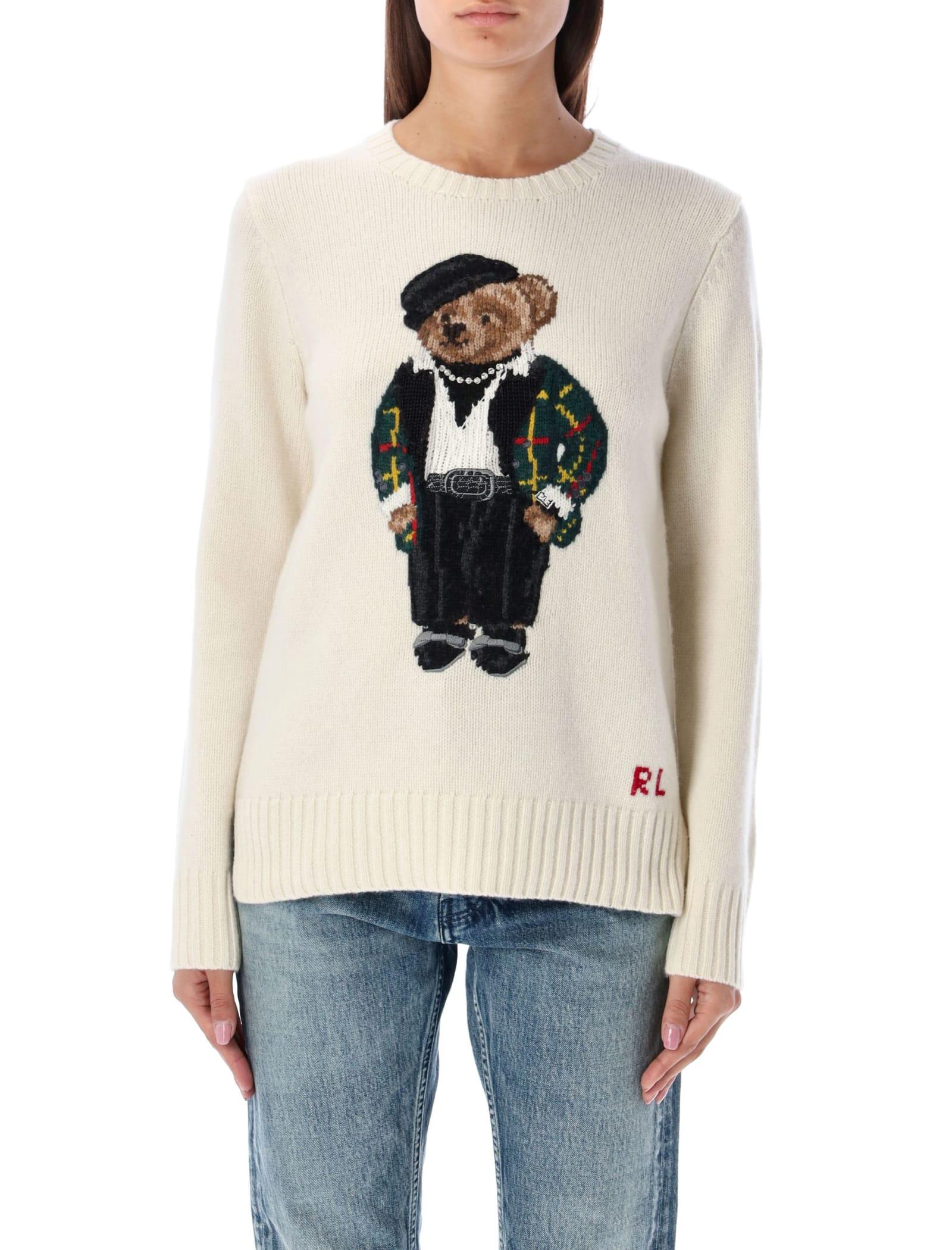 Polo Ralph Lauren Bear-embellished Wool And Cashmere-blend Jumper in White  | Lyst