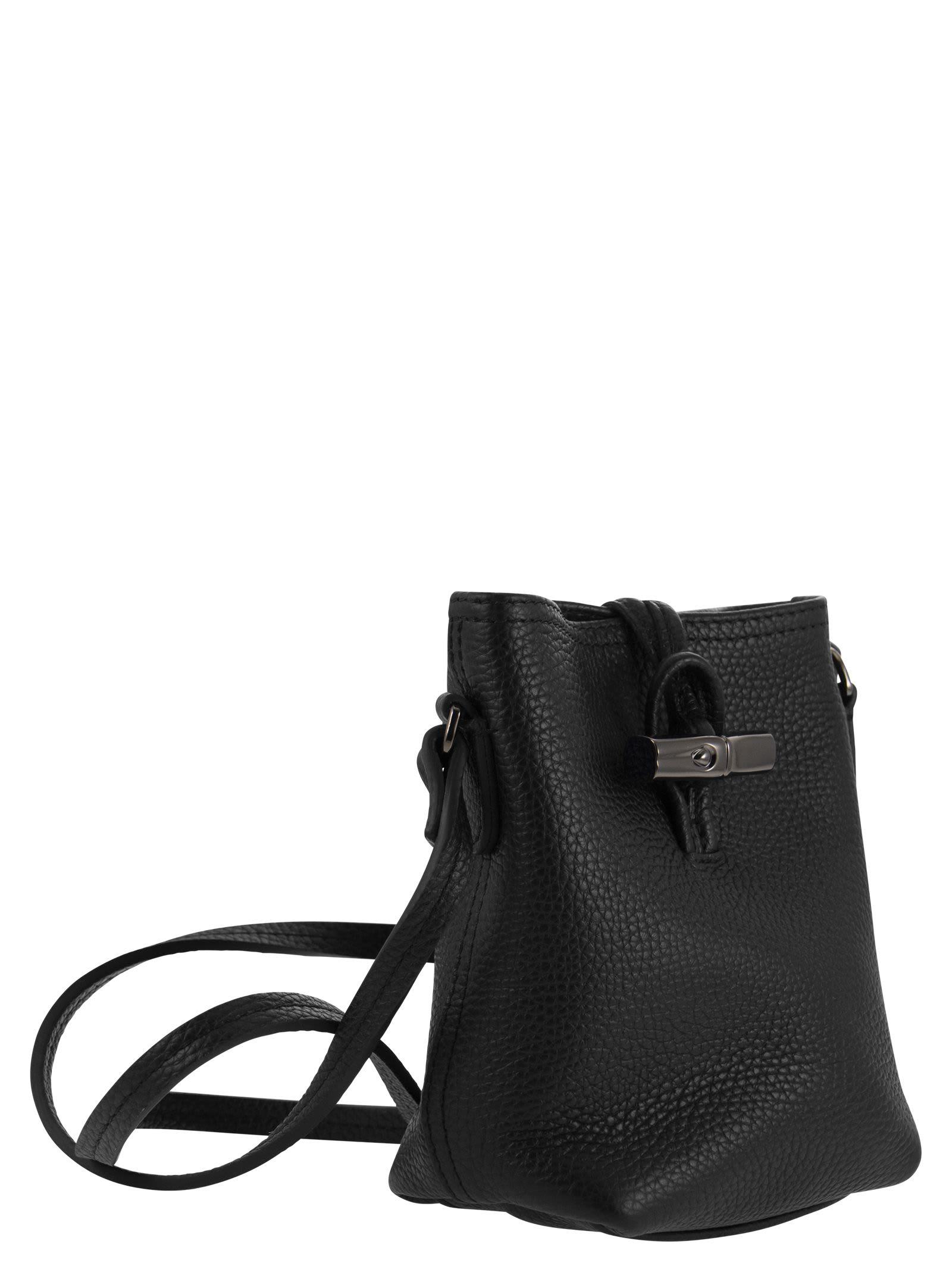 Longchamp Roseau Essential Leather Bucket Bag In Black