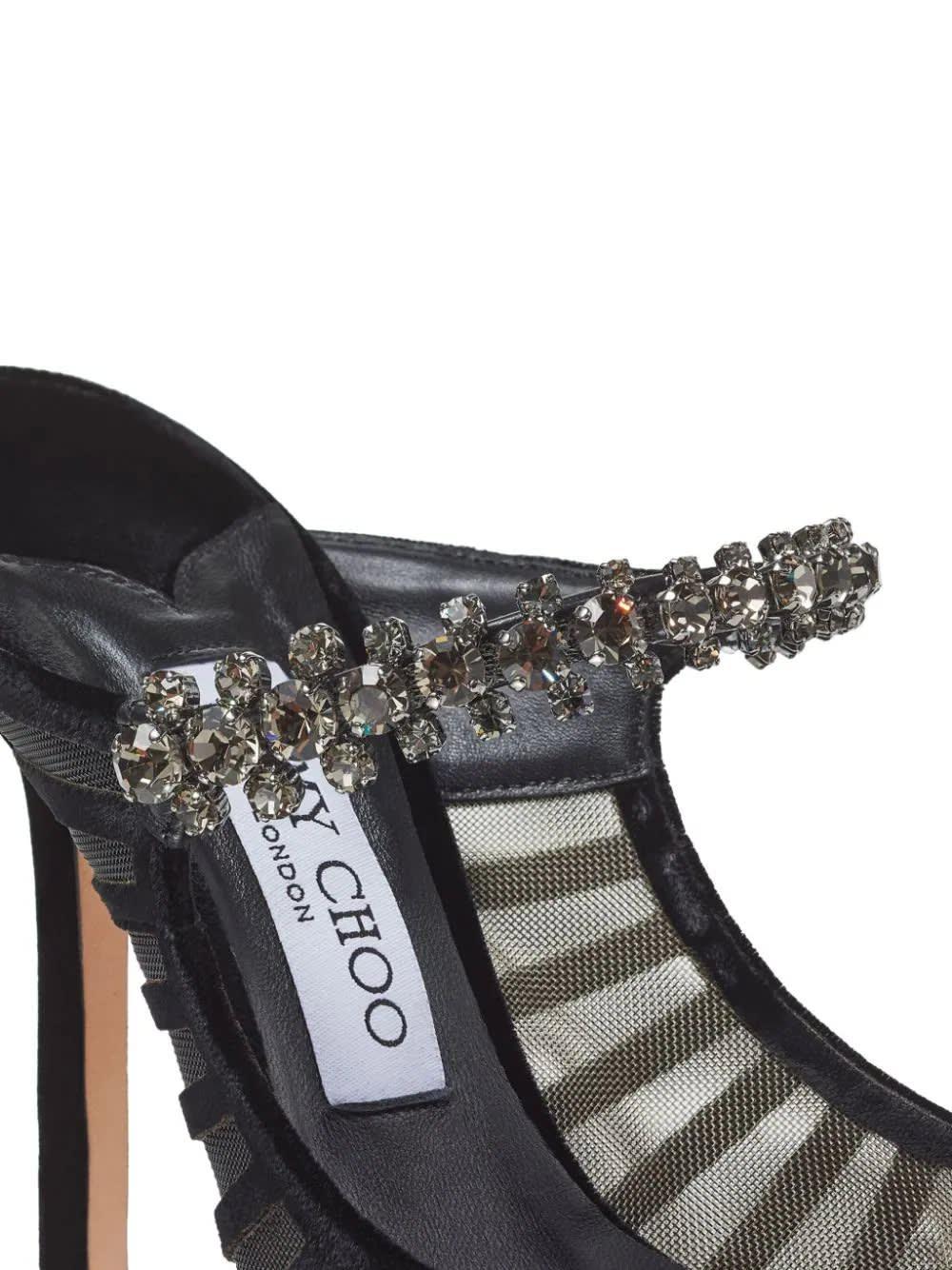 Jimmy Choo Flocked Velvet Striped Mesh Bing 100 Pumps With