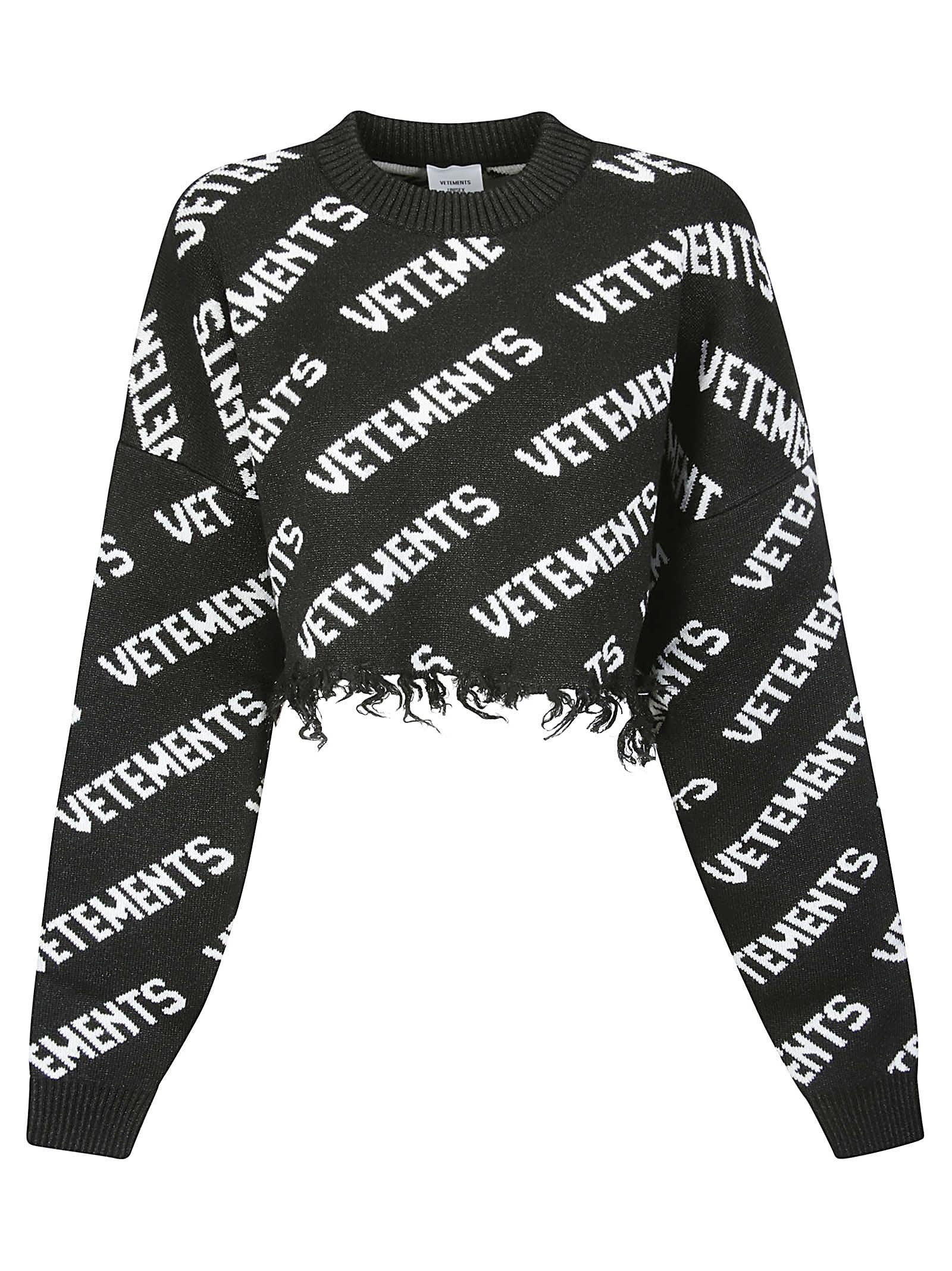 Vetements Lurex Monogram Cropped Sweater in Black
