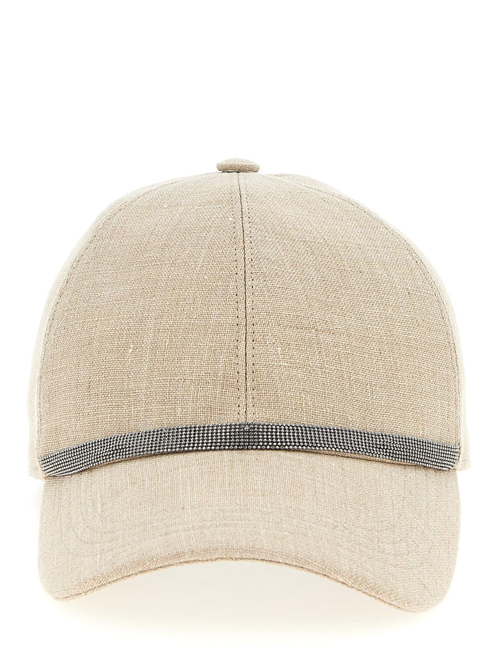 ハット BRUNELLO CUCINELLI Linen Baseball Hat with Shiny Band Brunello Cucinelli Linen Baseball Hat With Shiny Band in