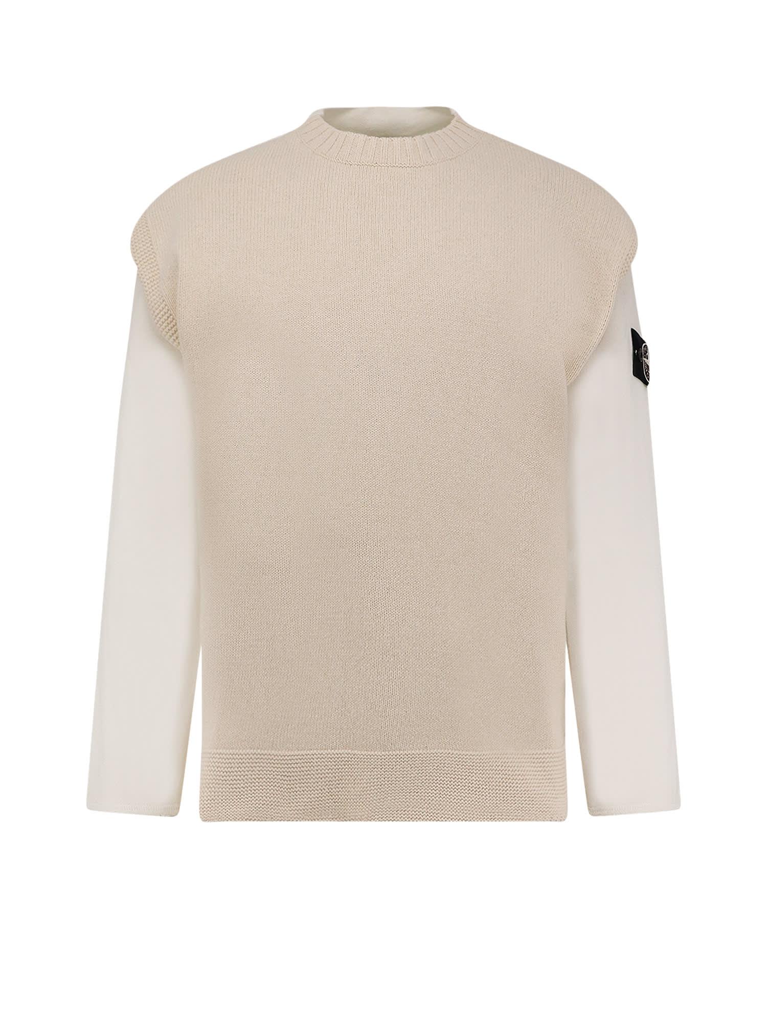 スウェット・トレーナー STONE  Cotton sweatshirt with knitted insert Stone Island Cotton Sweatshirt With Knitted Insert in White