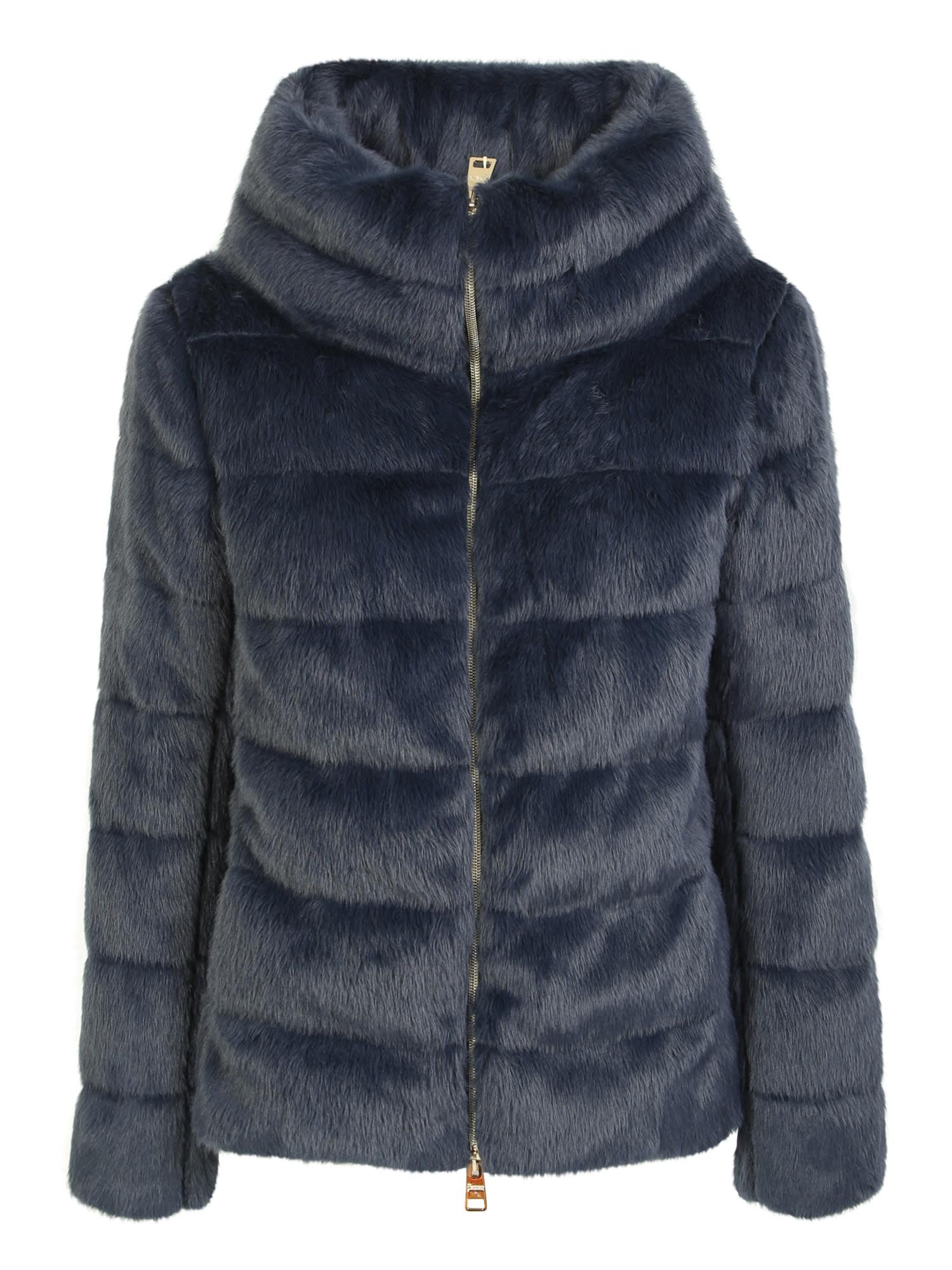 Herno Faux Fur Down Jacket in Blue | Lyst