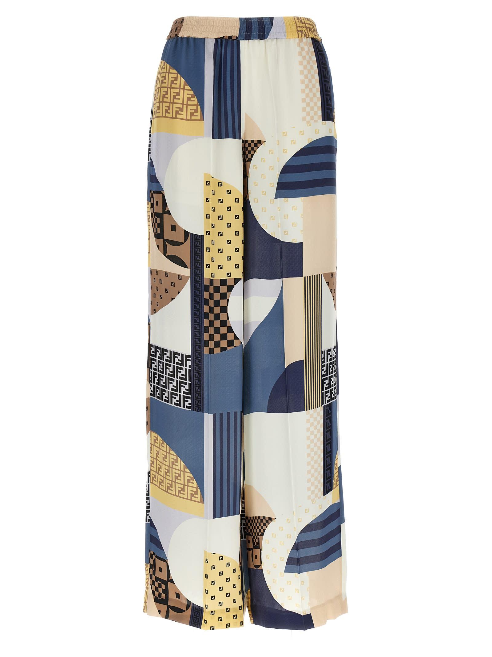 【関税＆送料込み】Fendi Patchwork Silk Pants Fendi Patchwork Silk Pants in Blue | Lyst
