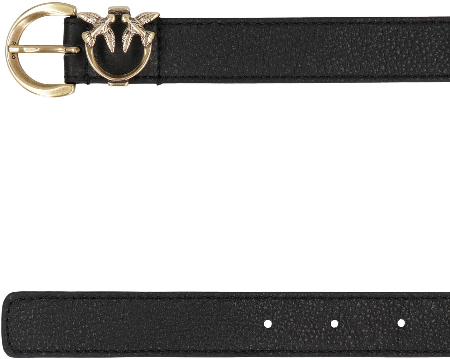 PINKO Black Cowhide High-Waist Women\'s Belt Pinko - Low Belt with Double Swallow Logo Buckle - Black  main image 4