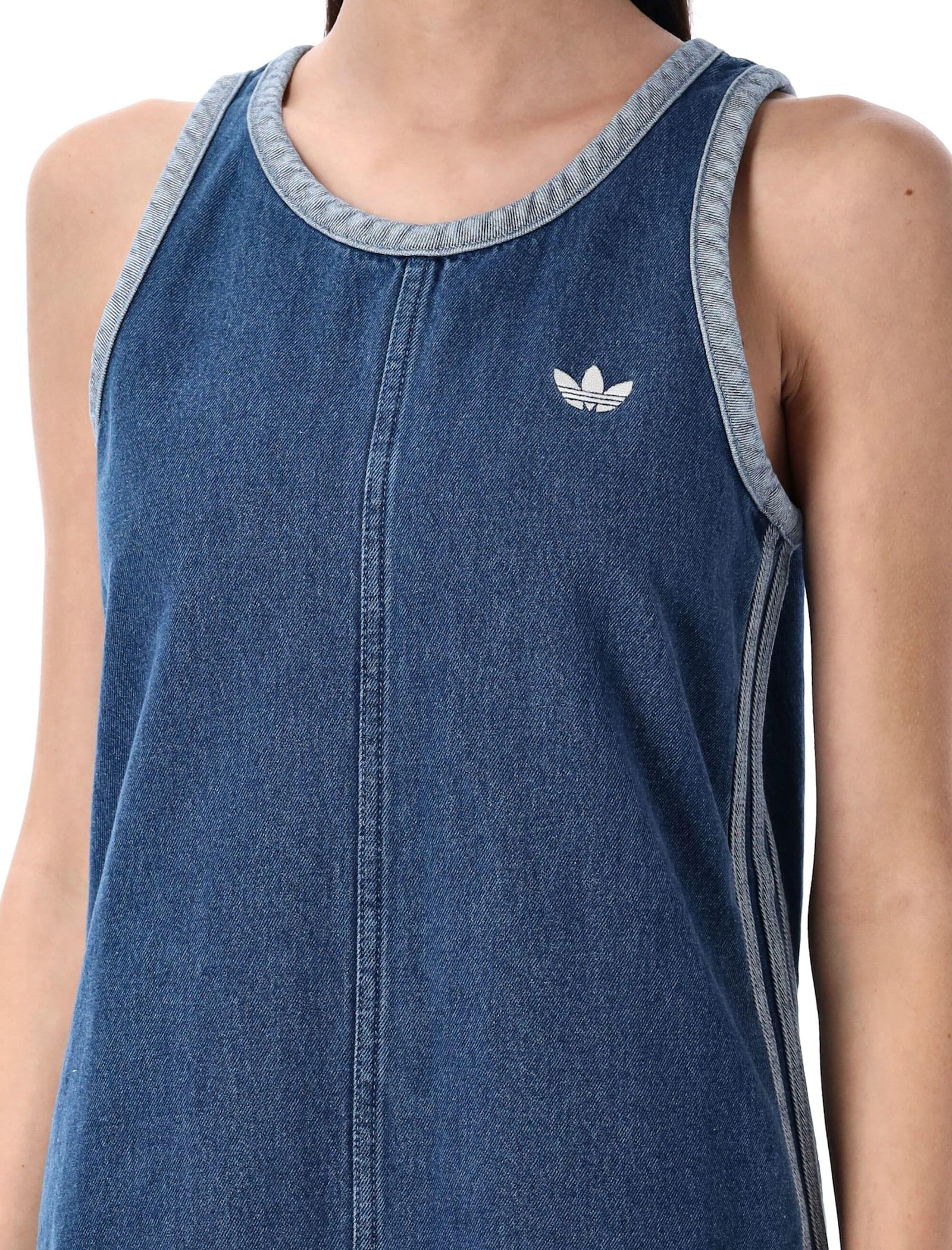 adidas Originals Adicolor Denim 3-Stripes Tank Dress in Blue