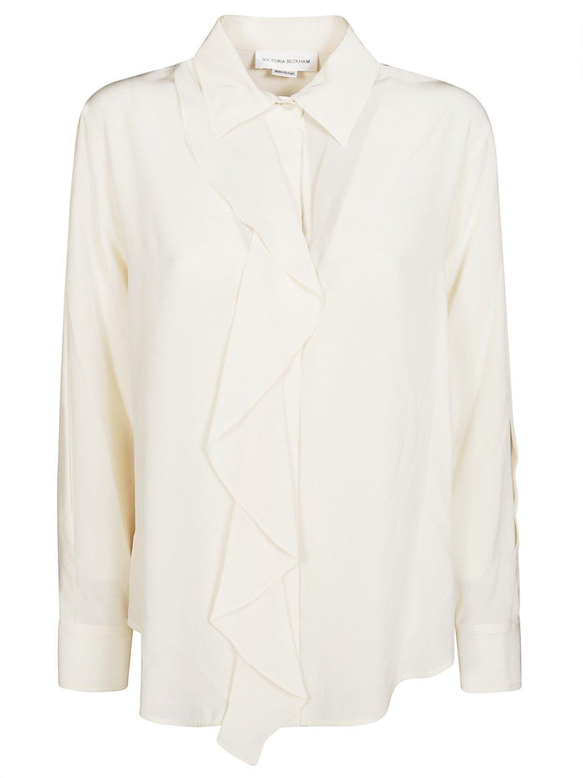 Tシャツ・カットソー Victoria Beckham BLOUSE WITH KNOTTED COLLAR Oversized cotton shirt in beige - Victoria Beckham | Mytheresa