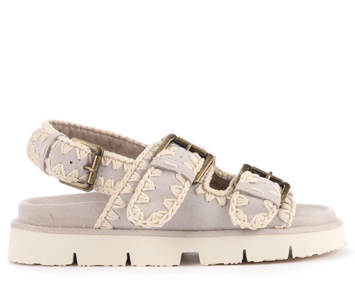 Mou Buckle Sandal In Chalk Colored Suede | Lyst