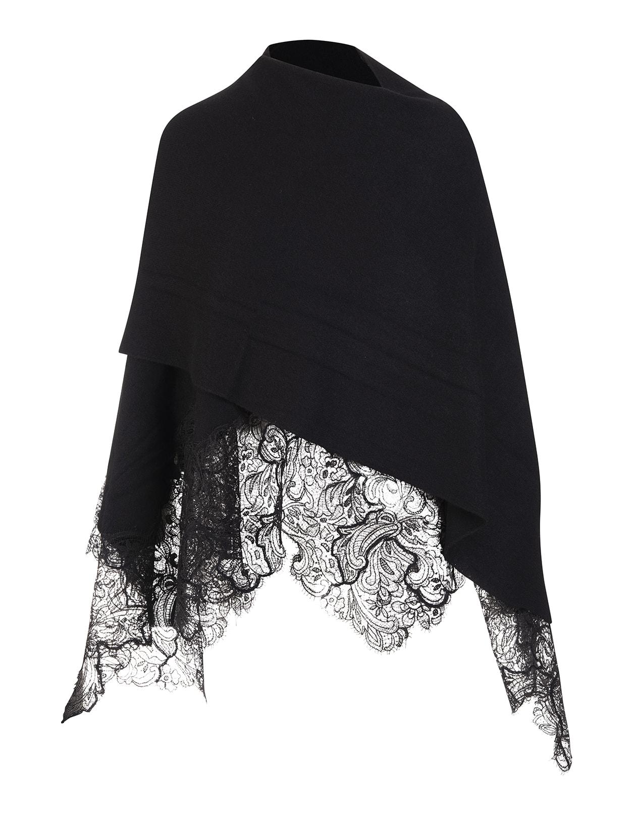 Ermanno Scervino Black Stole In Cashmere And Lace | Lyst