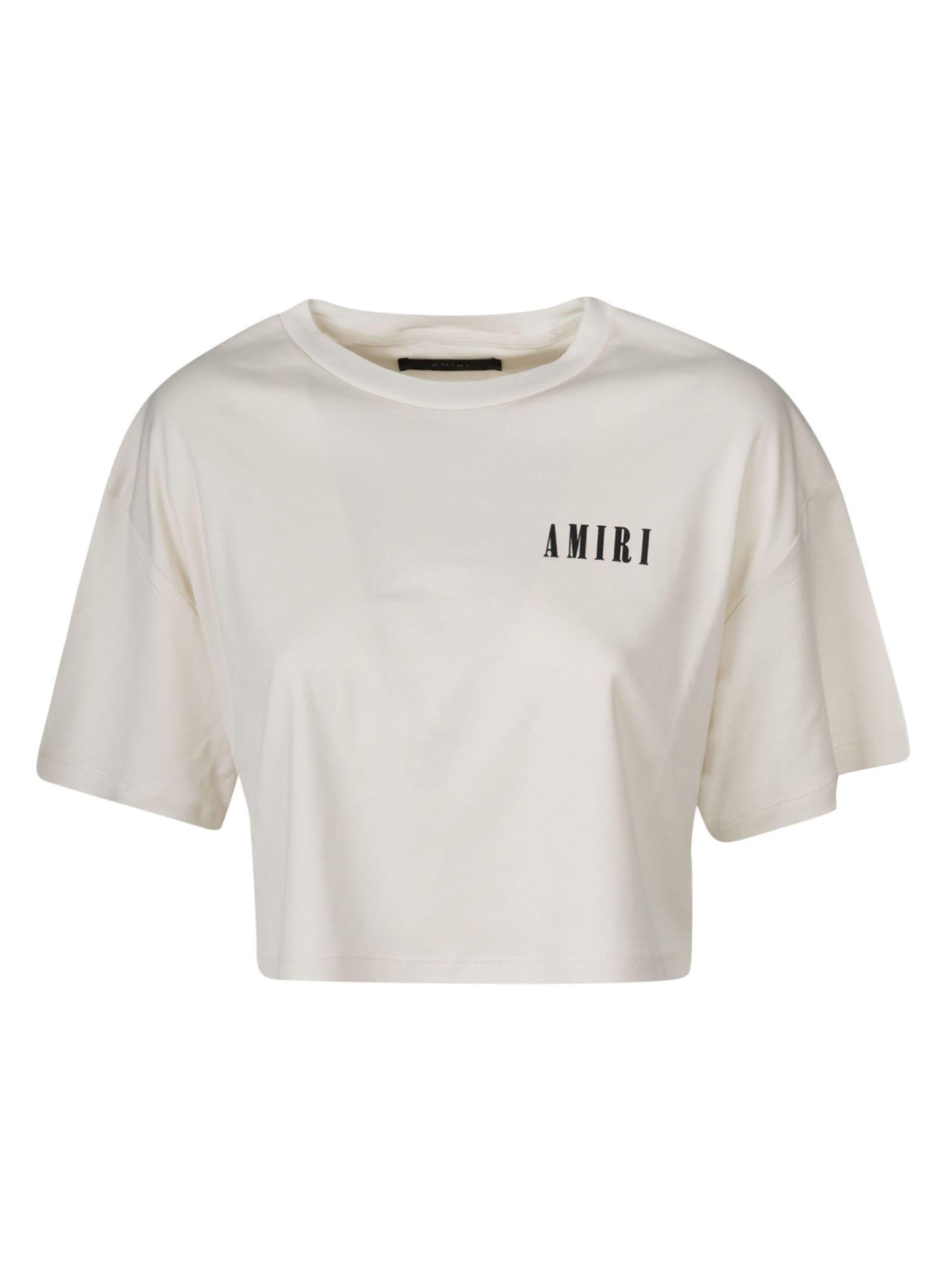 Amiri Cotton Chest Logo Cropped T-shirt in White | Lyst