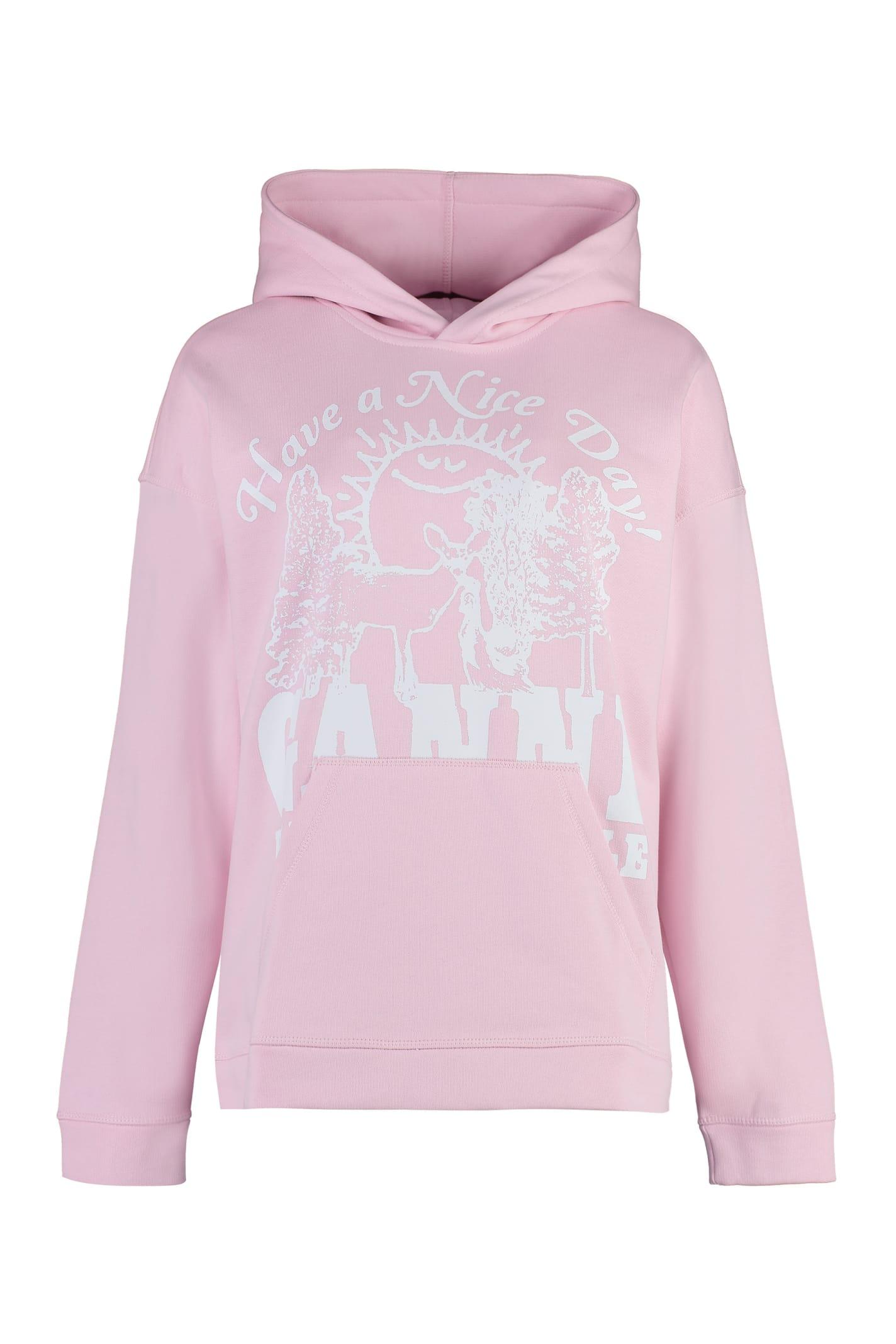 Ganni Cotton Hoodie in Pink | Lyst