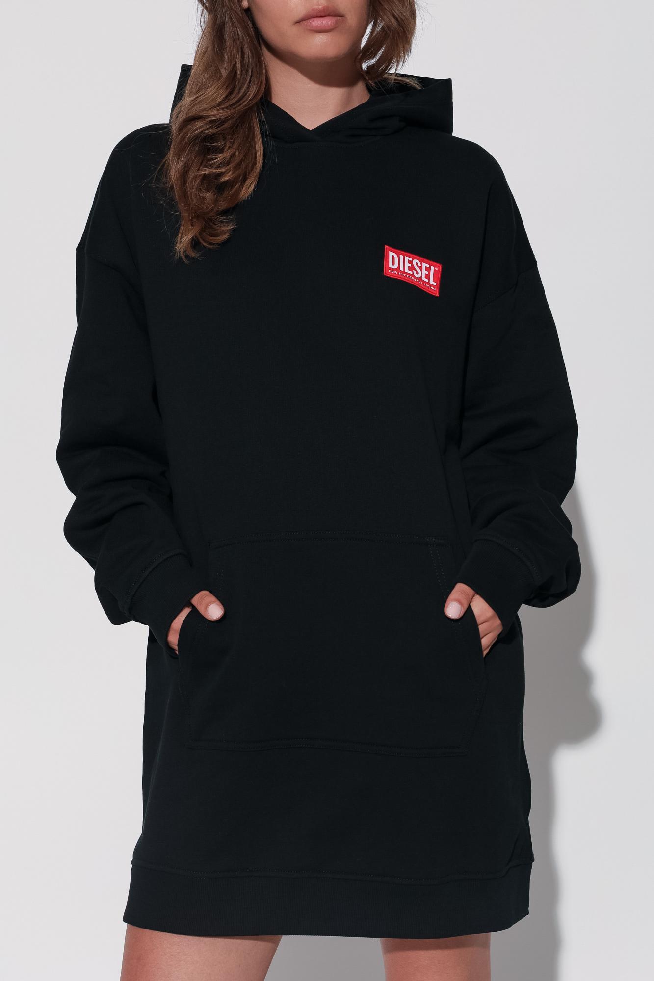 DIESEL>>D-Boxt-Hood-Lab ロゴパッチ フード付きミニドレス DIESEL Dress With 'D-Boxt-Hood-Lab' Logo in Black | Lyst