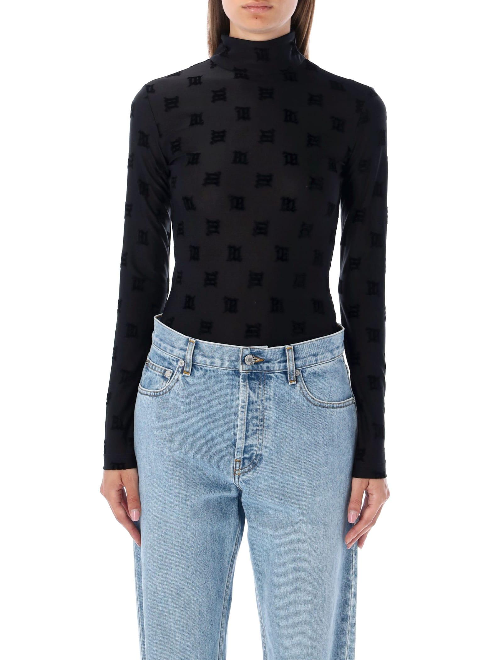 MISBHV Synthetic Velour Monogram Bodysuit in Black Lyst