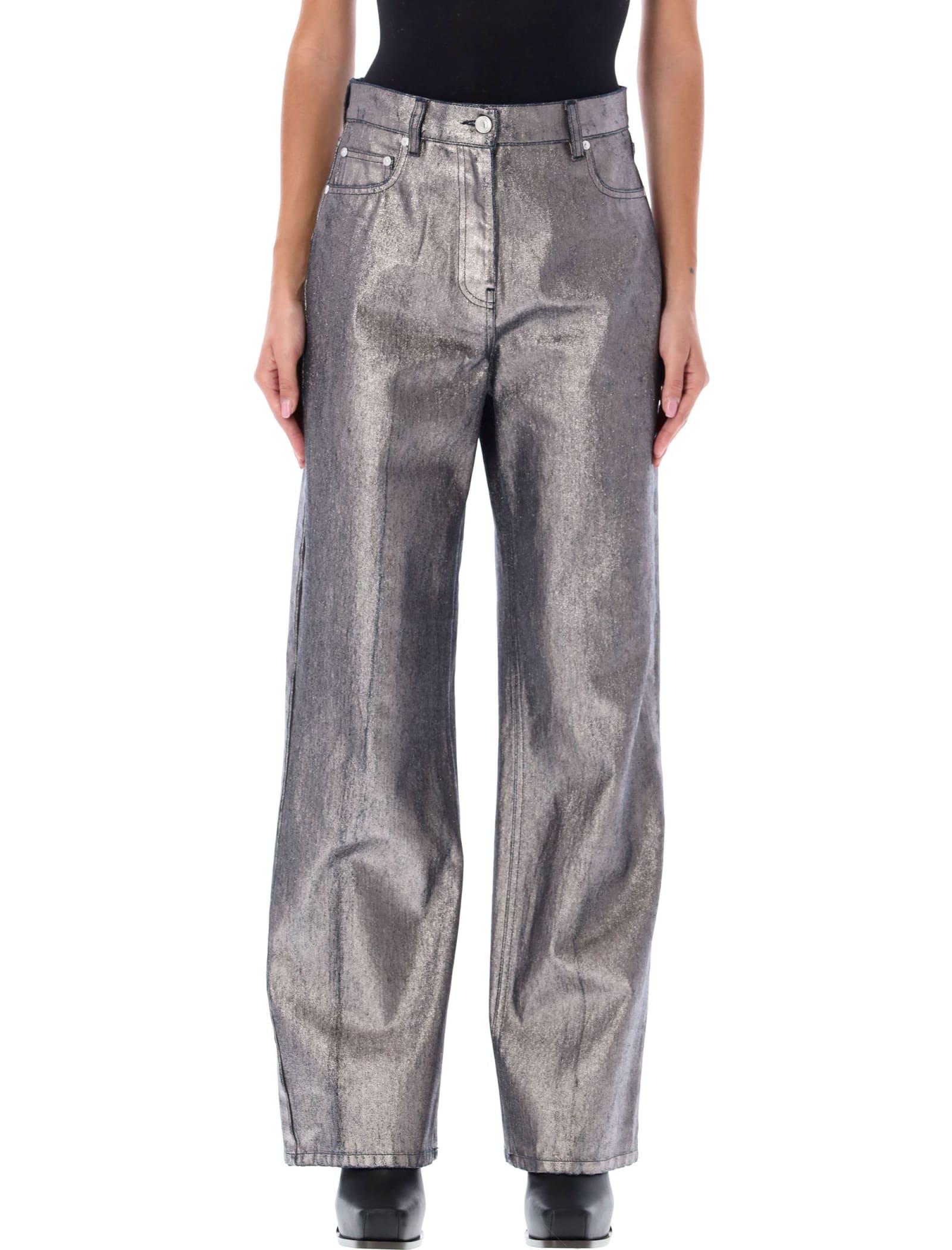 MSGM Denim Glitter Laminated Baggy Jeans in Dark Grey (Gray) | Lyst
