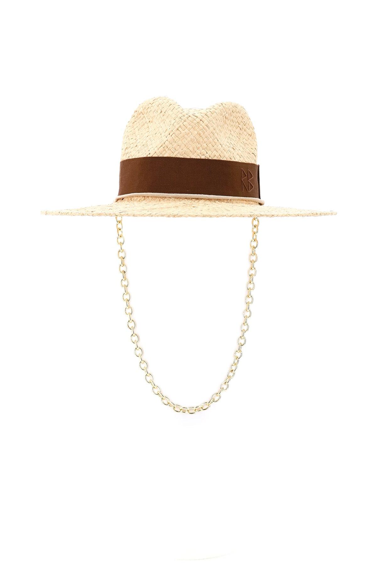 Chain Strap Straw Boater Hat 