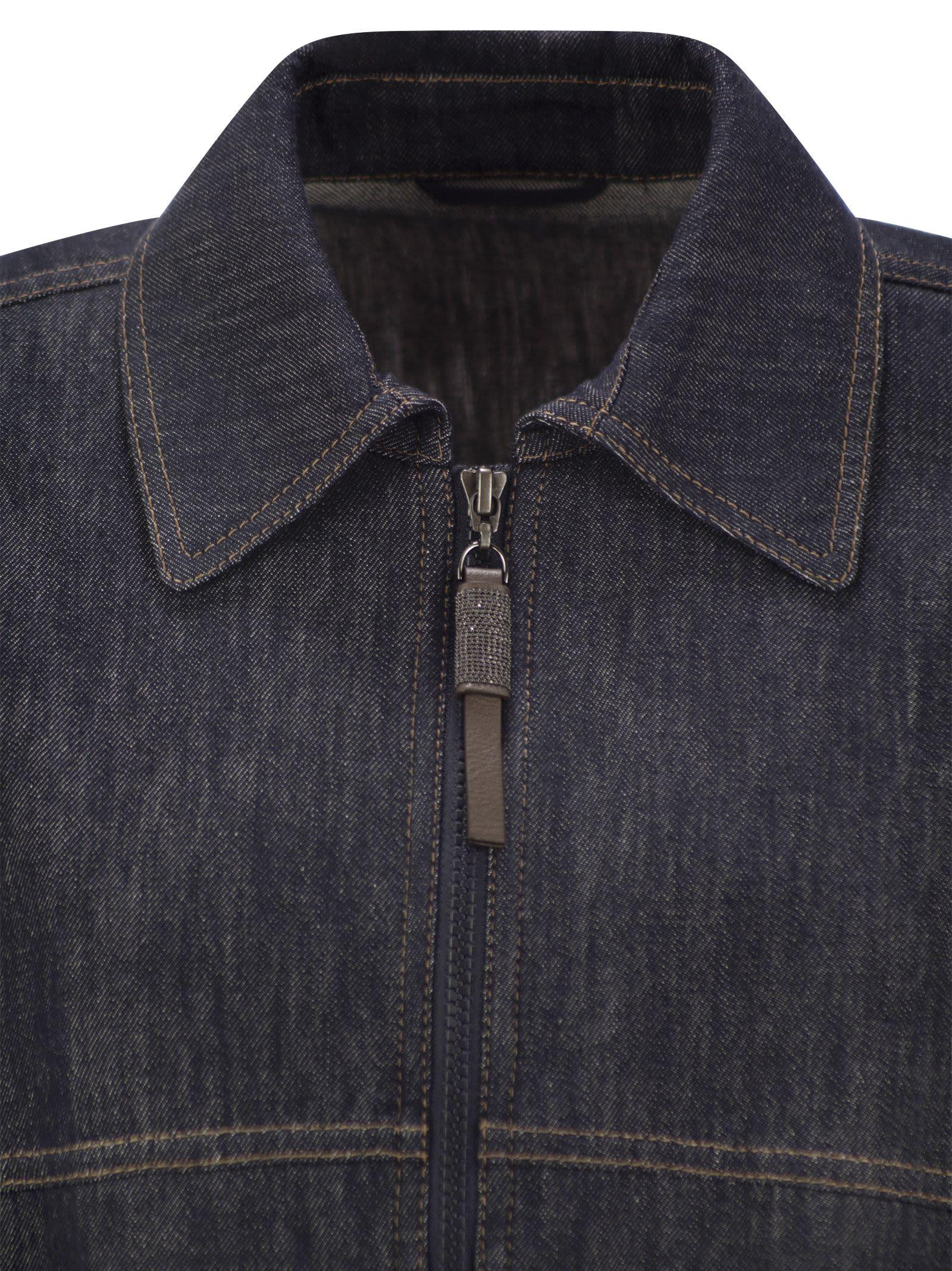 Brunello Cucinelli Denim-Effect Twill Bomber Jacket With