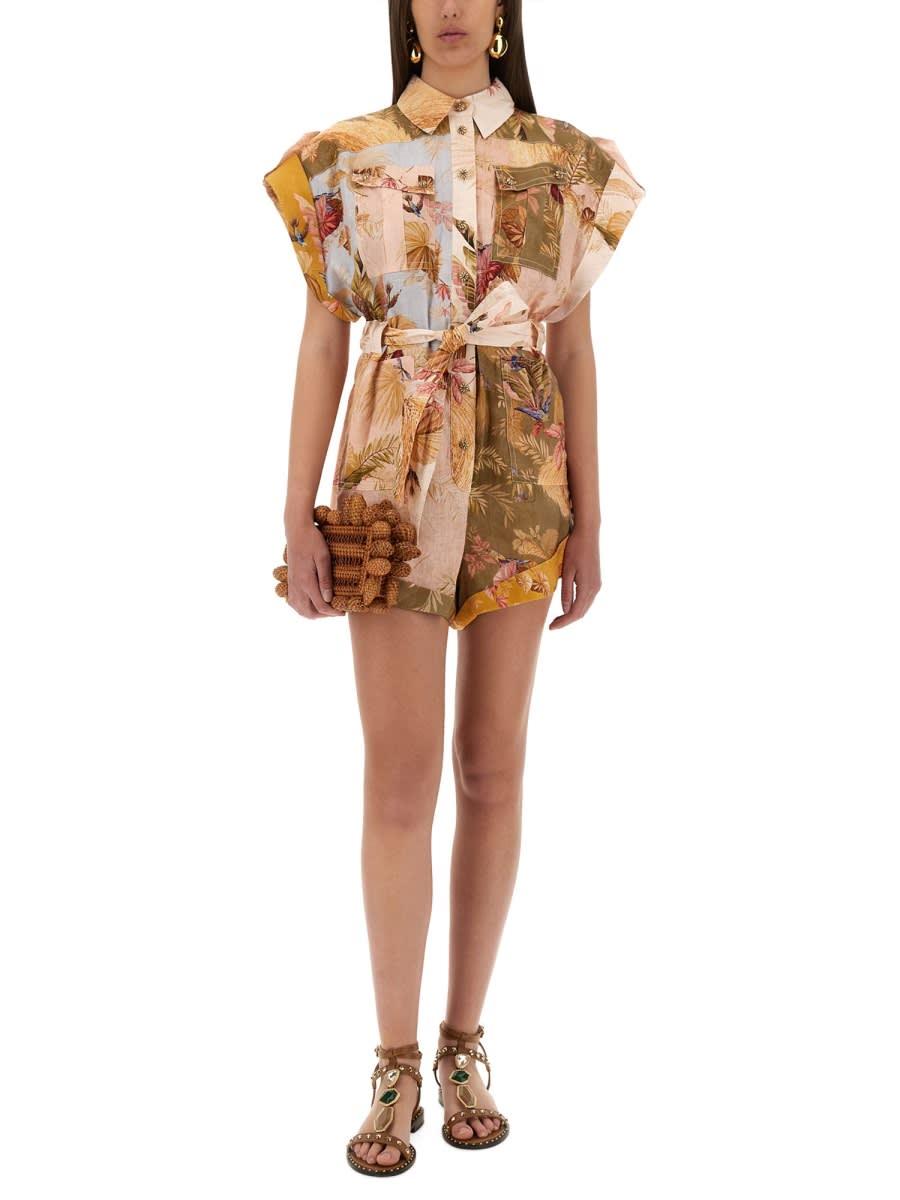 オールインワン・サロペット ZIMMERMANN Woman Jumpsuits Lilac 3112YRS252 LIF Floral belted linen jumpsuit in multicoloured - Zimmermann