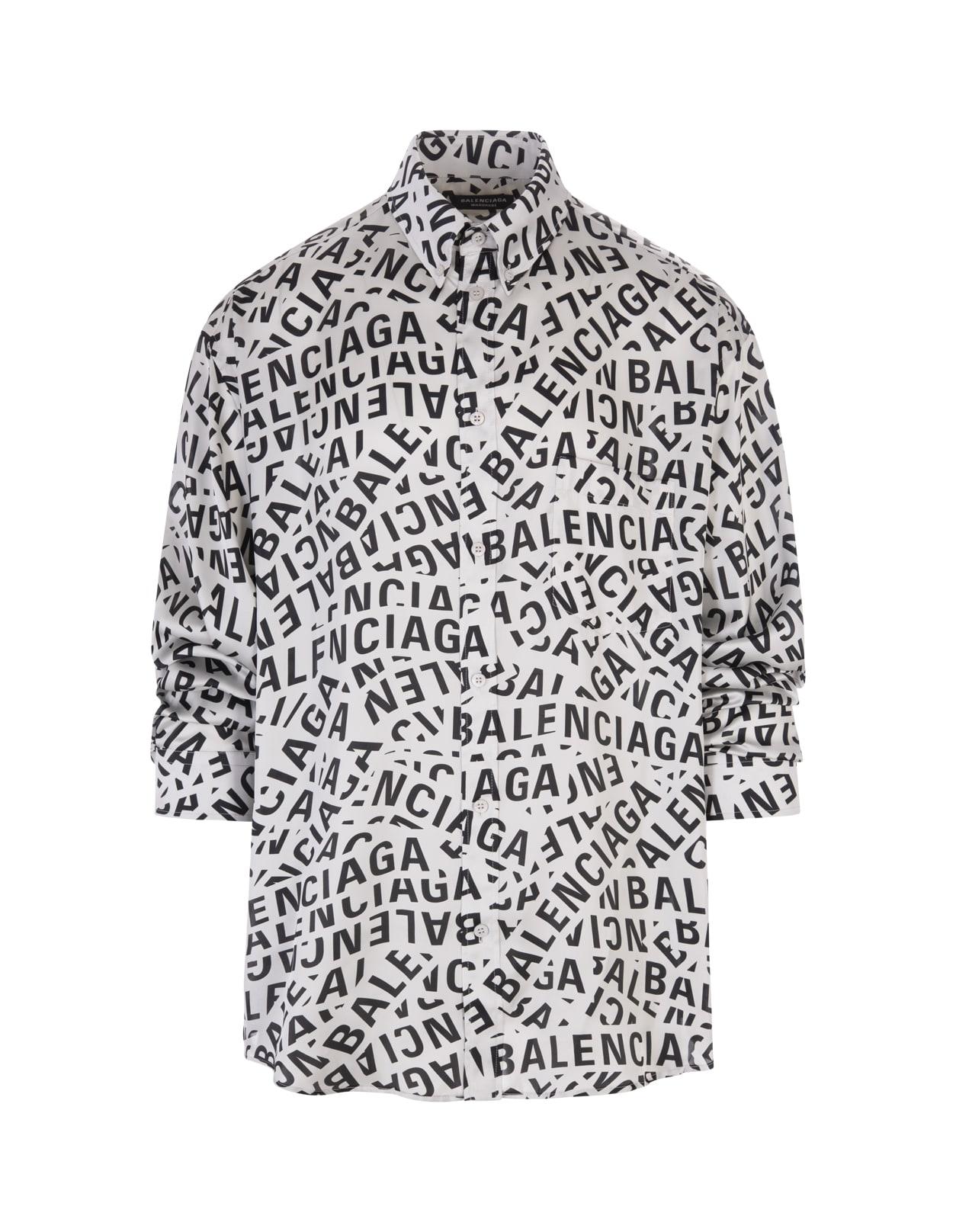 Balenciaga Logo Strips Large Fit Shirt In White And Black for Men