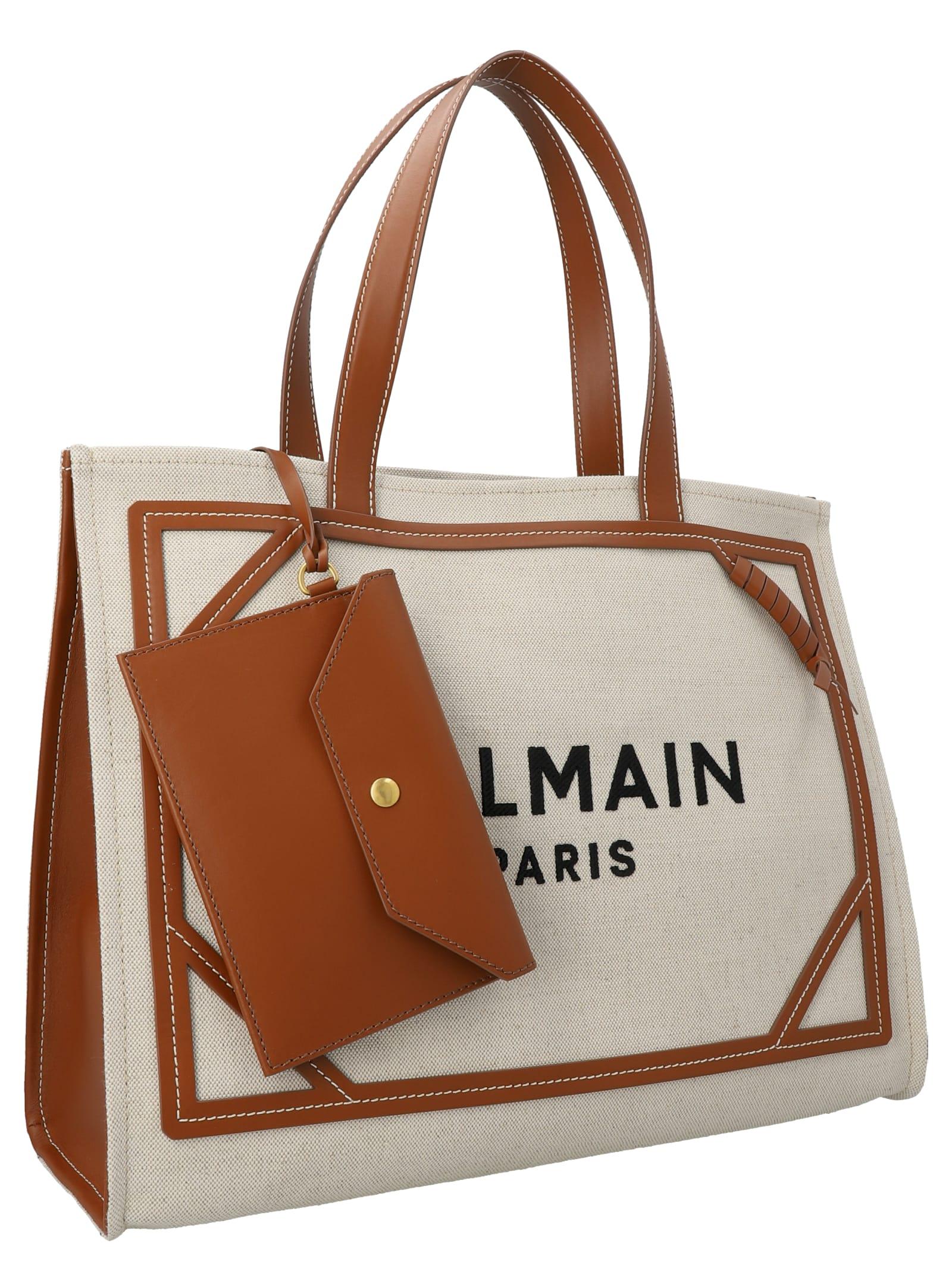 Balmain B army Logo embroidered Top Handle Bag in Natural Lyst
