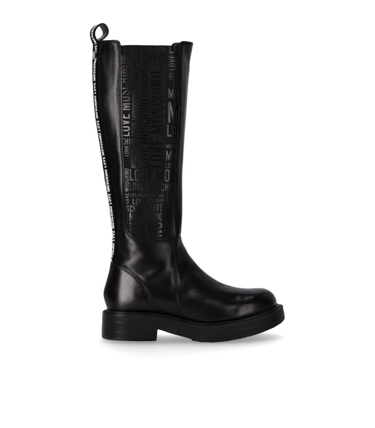 Love Moschino High Boot With Logo in Black | Lyst