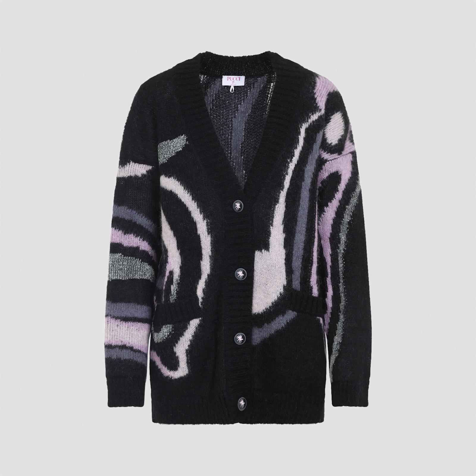 PUCCI Embroidered Mohair Blend Oversize Cardigan in Black | Lyst
