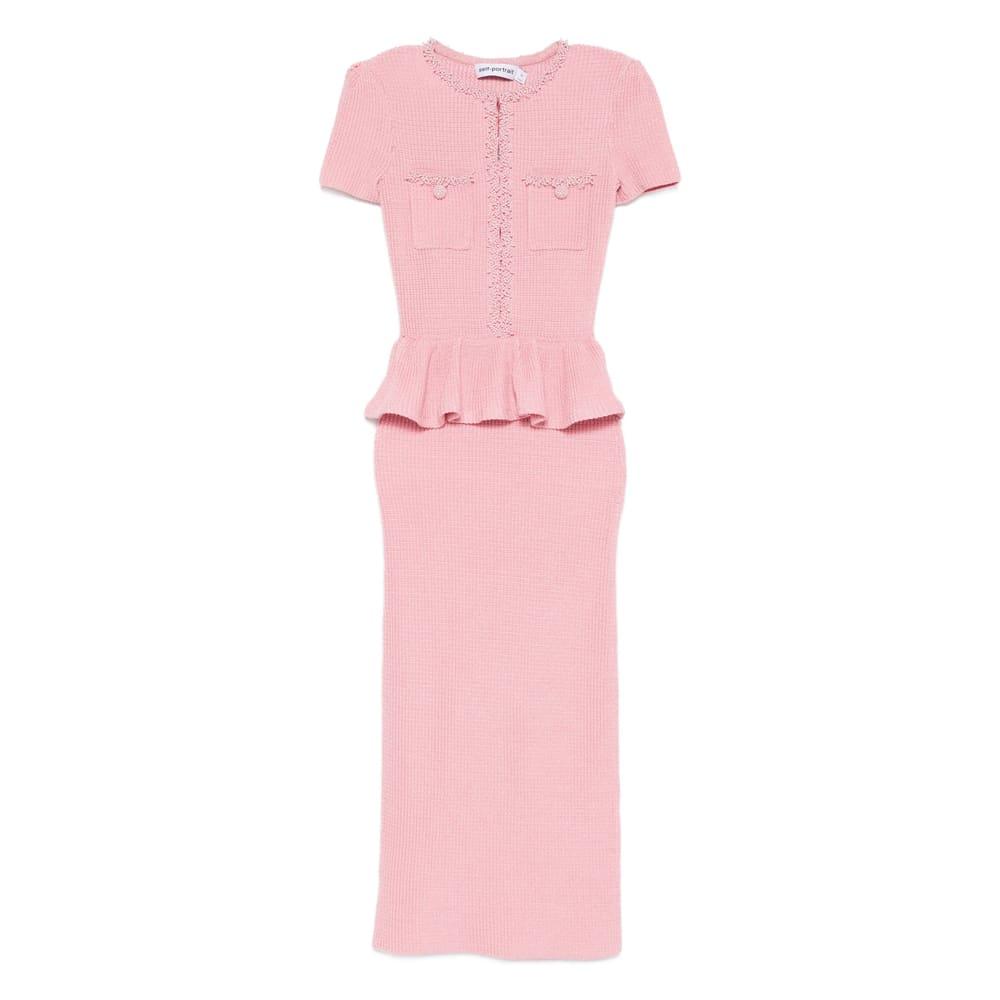 what color dress shirt with navy pants SELF PORTRAIT Pink Azaelea Floral-embroidered Woven Midi Dress UK 16 –  Reliked
