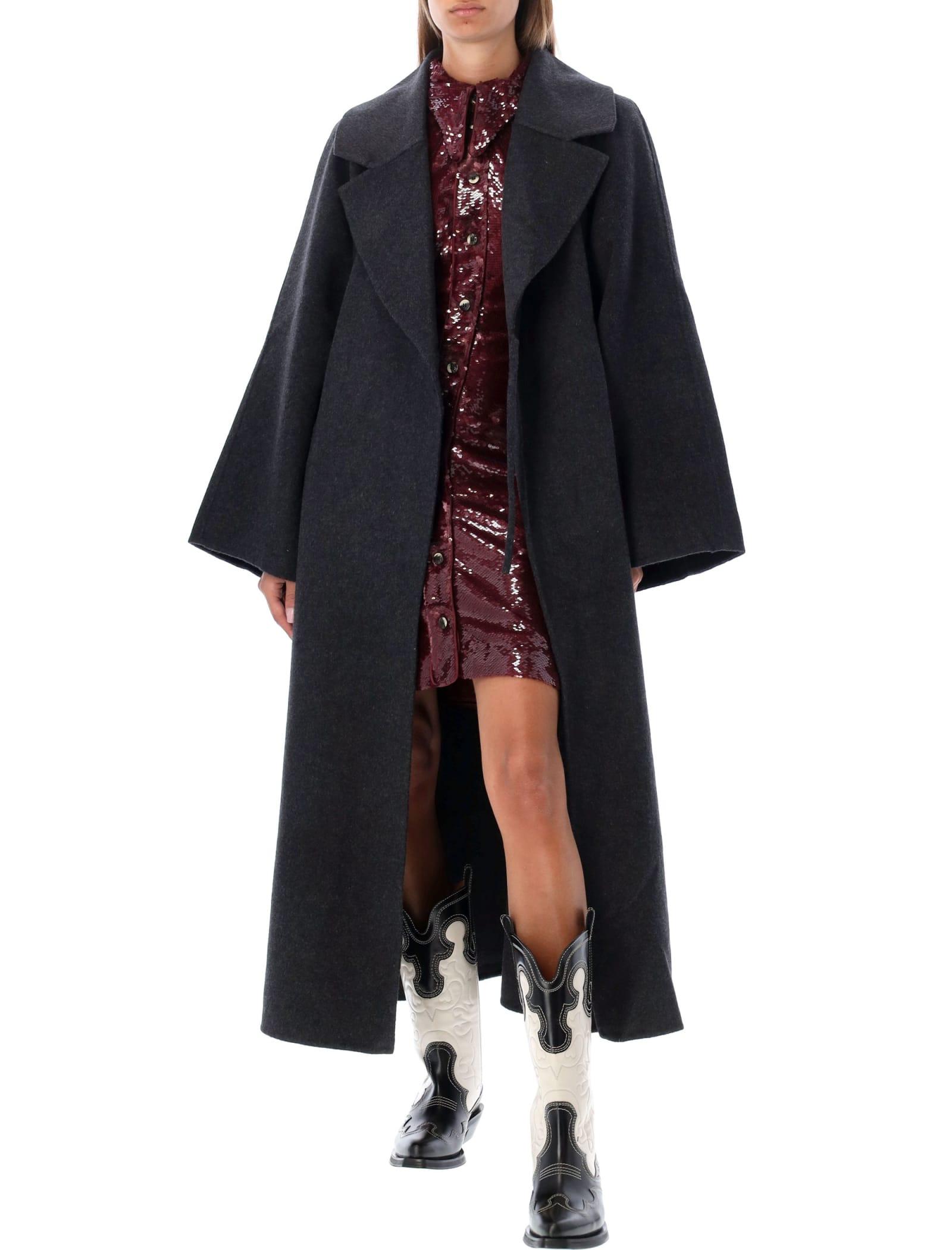 Ganni Long Wool Coat in Black | Lyst UK