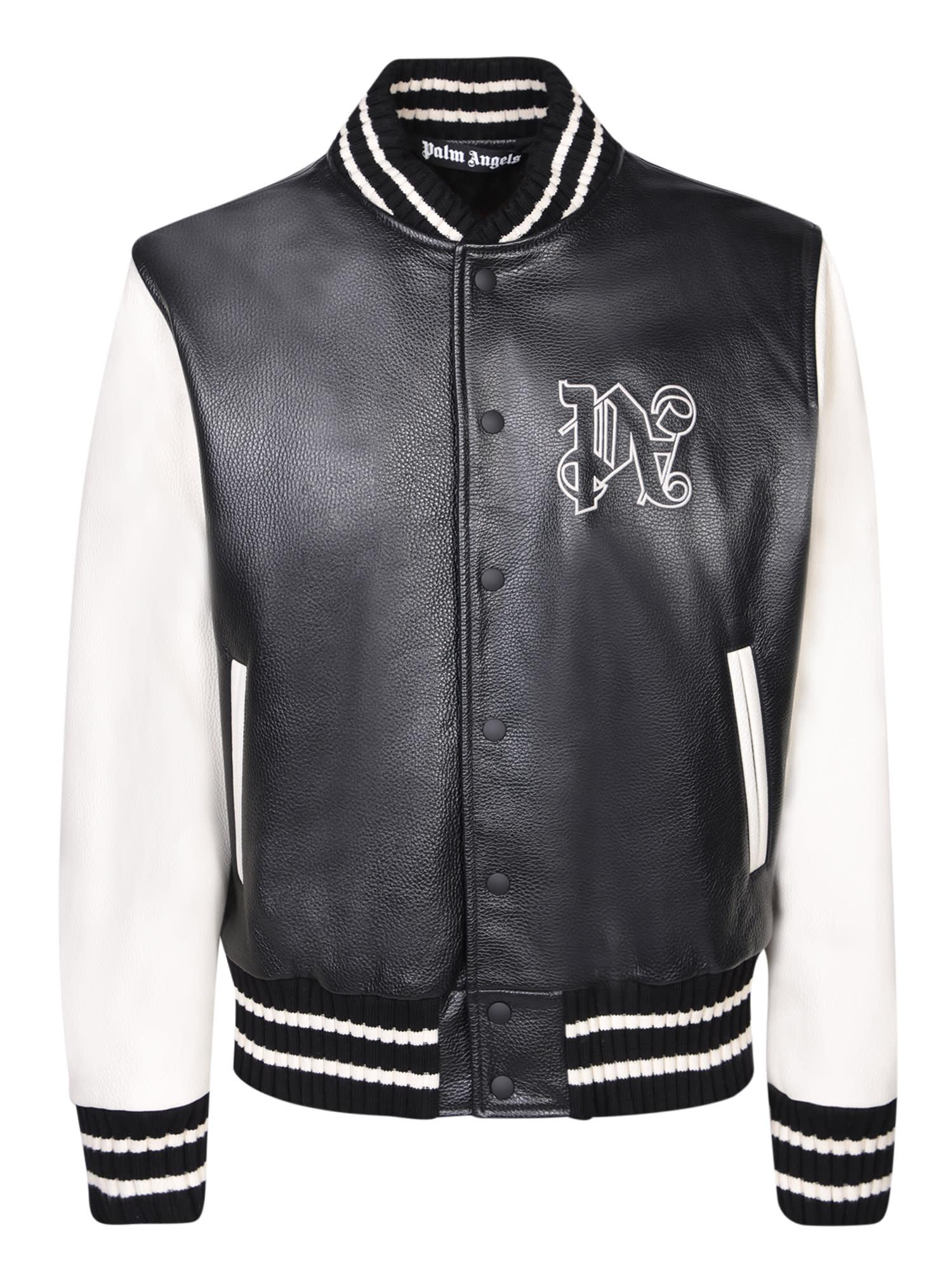 Palm Angels Black Monogram Leather Bomber Jacket Palm Angels