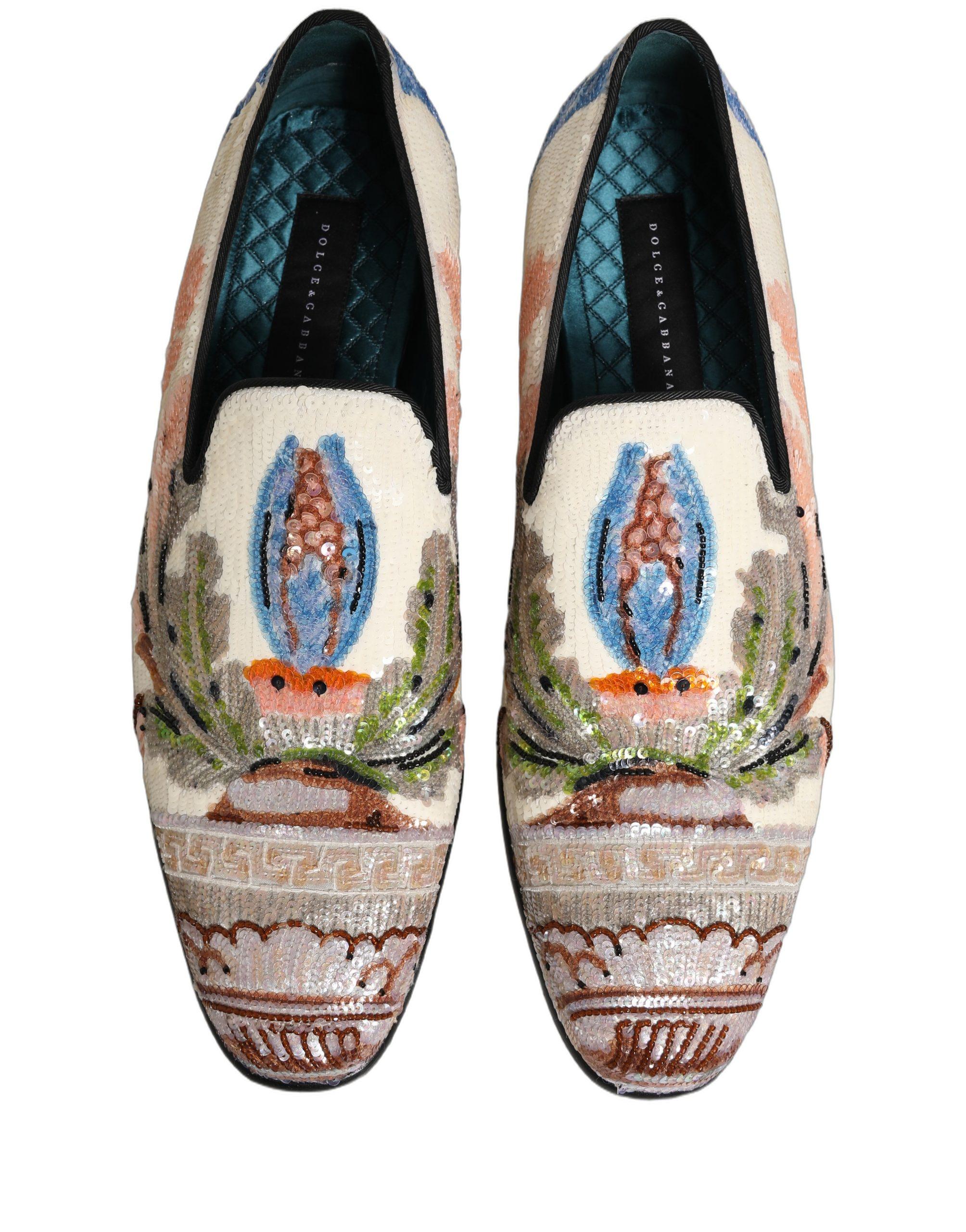 Dolce & Gabbana Multicolor Sequin Embroidered Loafers Men\'s Shoes Dolce & Gabbana Black Velvet Embellished Dress Loafers Men main image 4